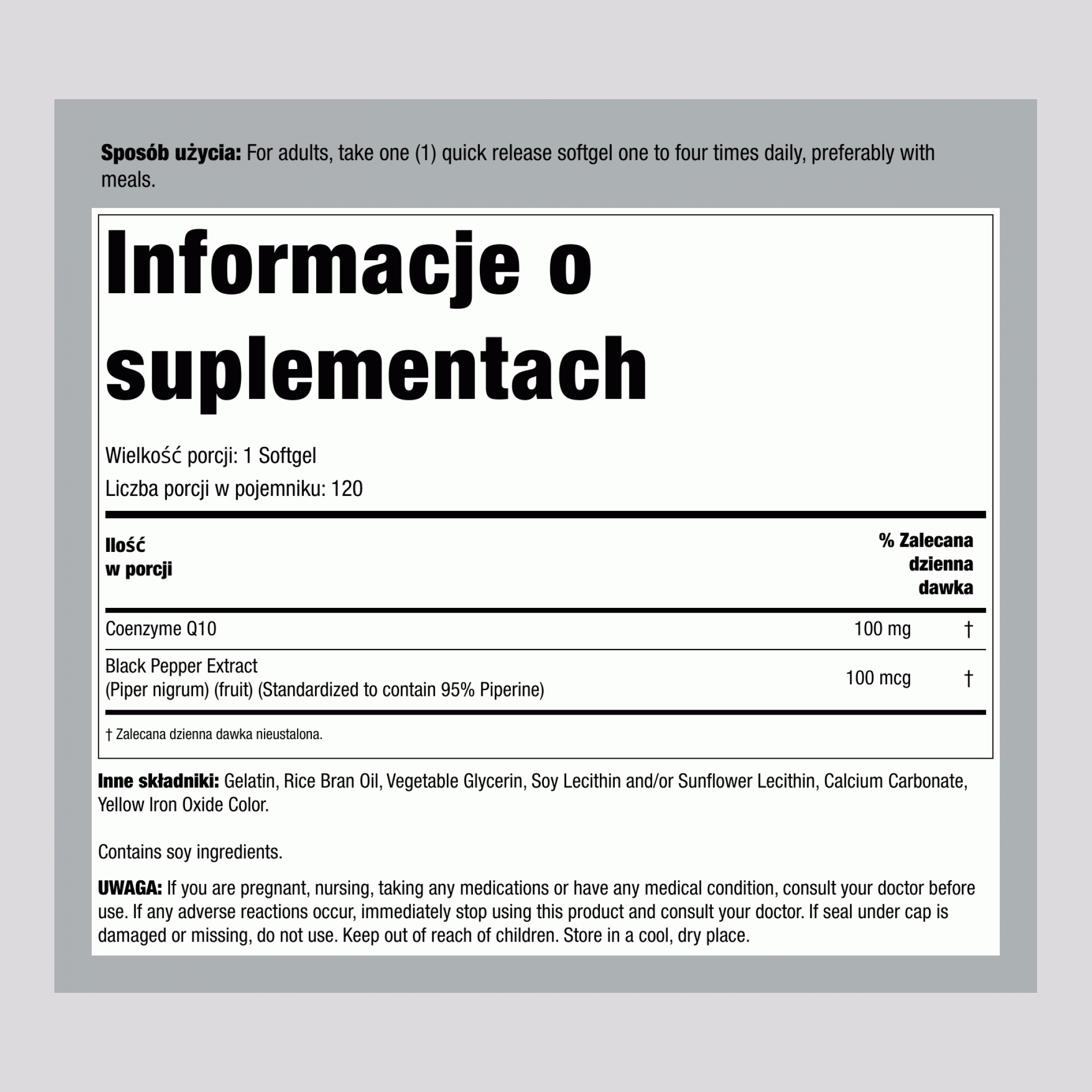 CoQ10 100 mg 120 Miękkie kapsułki żelowe o szybkim uwalnianiu     