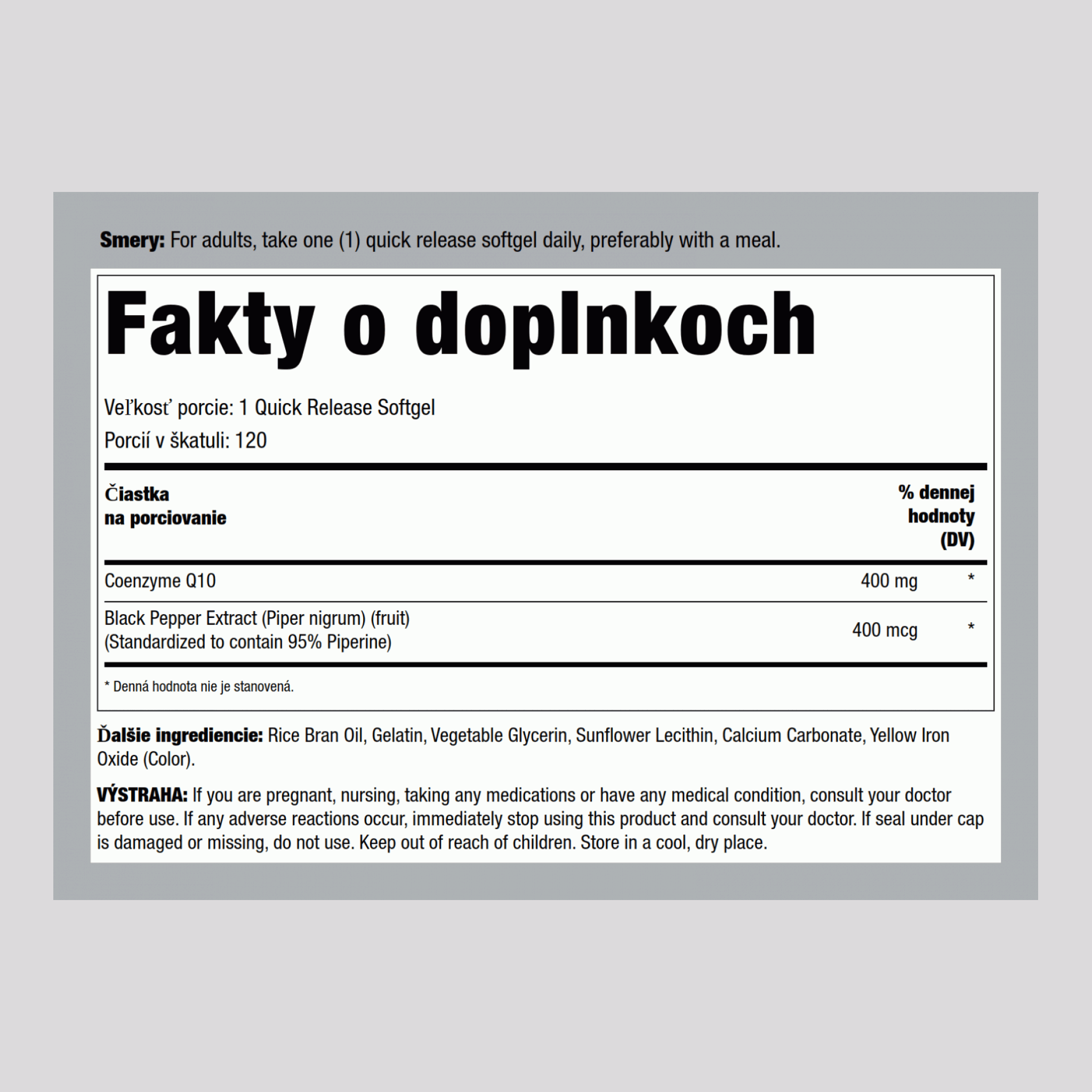 Koenzým Q10 400 mg 120 Mäkké gély s rýchlym uvoľňovaním     