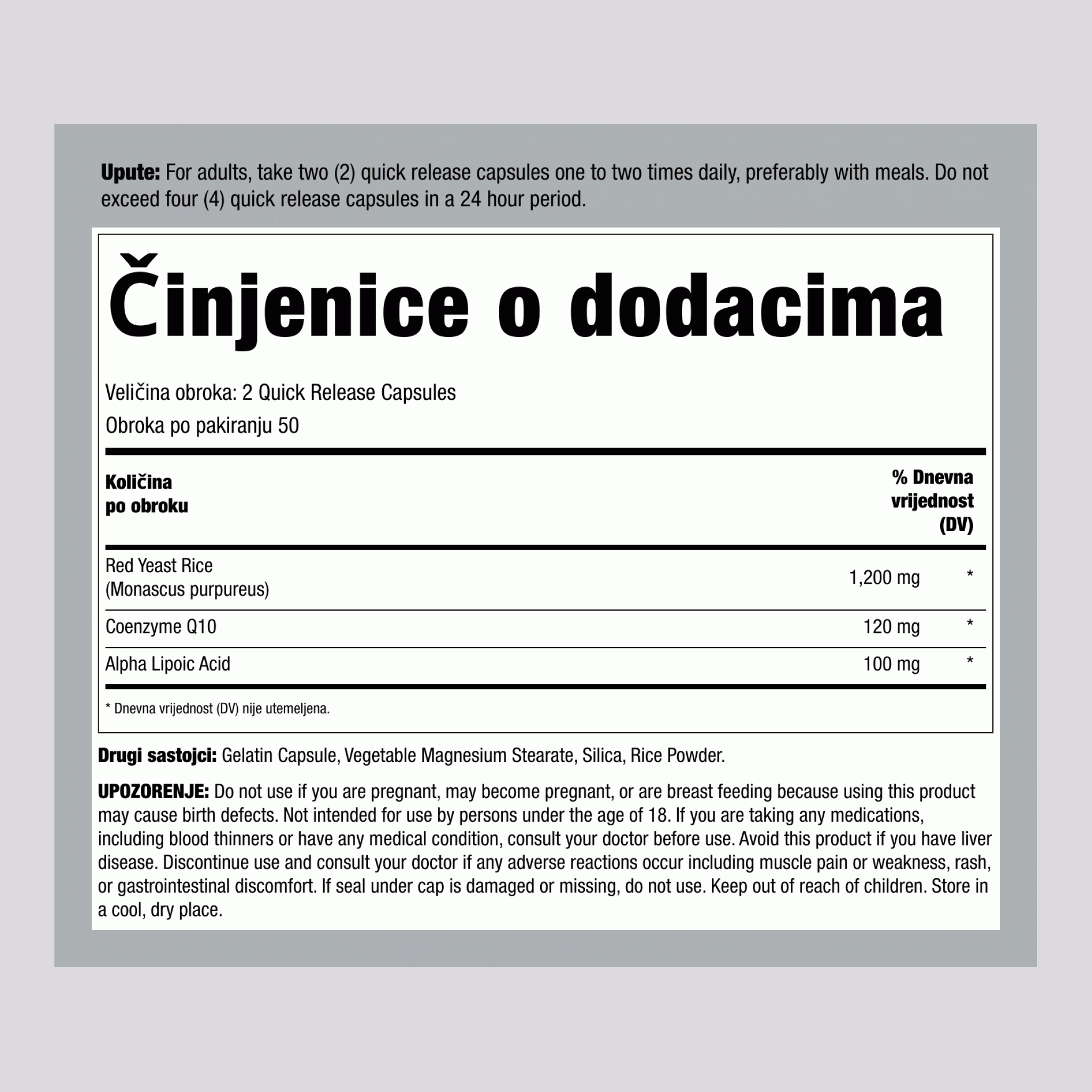 CoQ10 s rižom crvenog kvasca 100 Kapsule s brzim otpuštanjem       