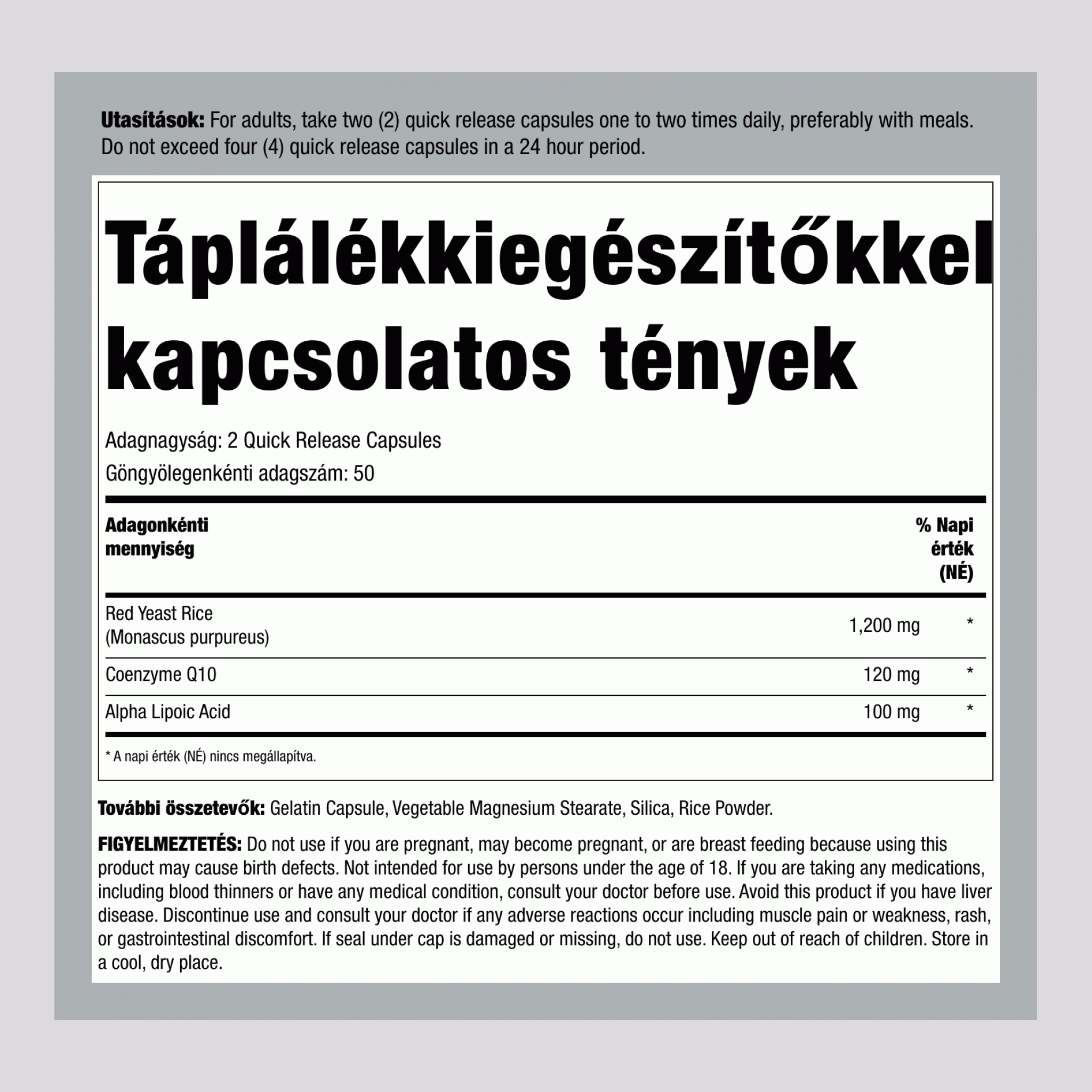 CoQ10 vörösélesztős rizzsel 100 Gyorsan oldódó kapszula       