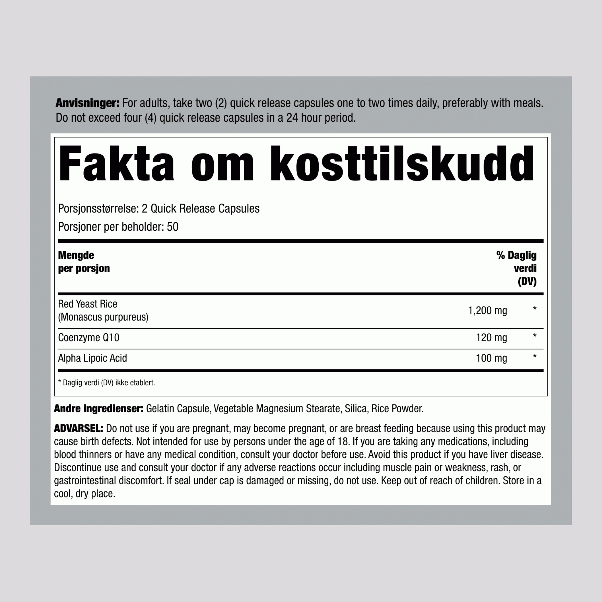 CoQ10 med rød ris 100 Hurtigvirkende kapsler       
