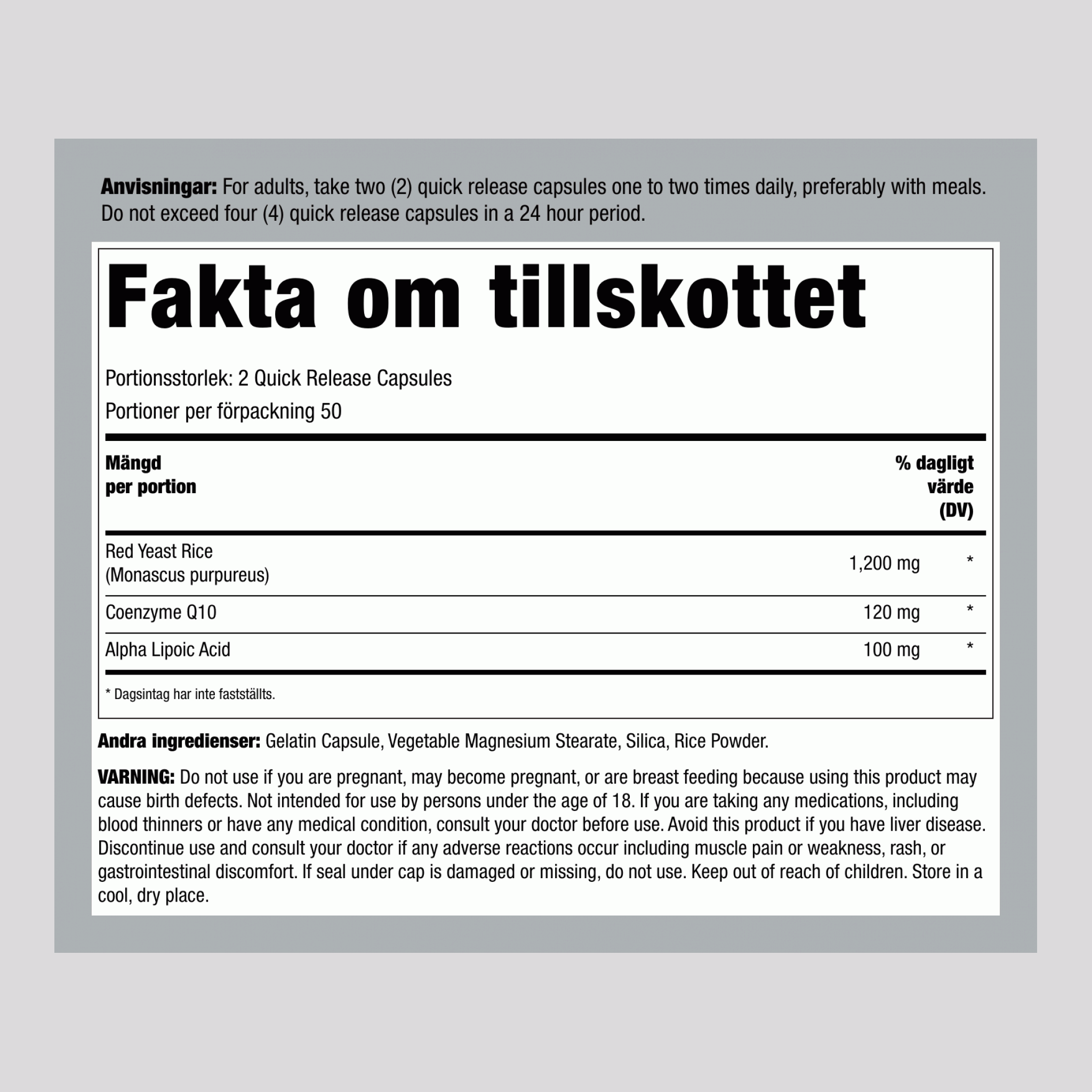 CoQ10 och ris med röd jäst 100 Snabbverkande kapslar       