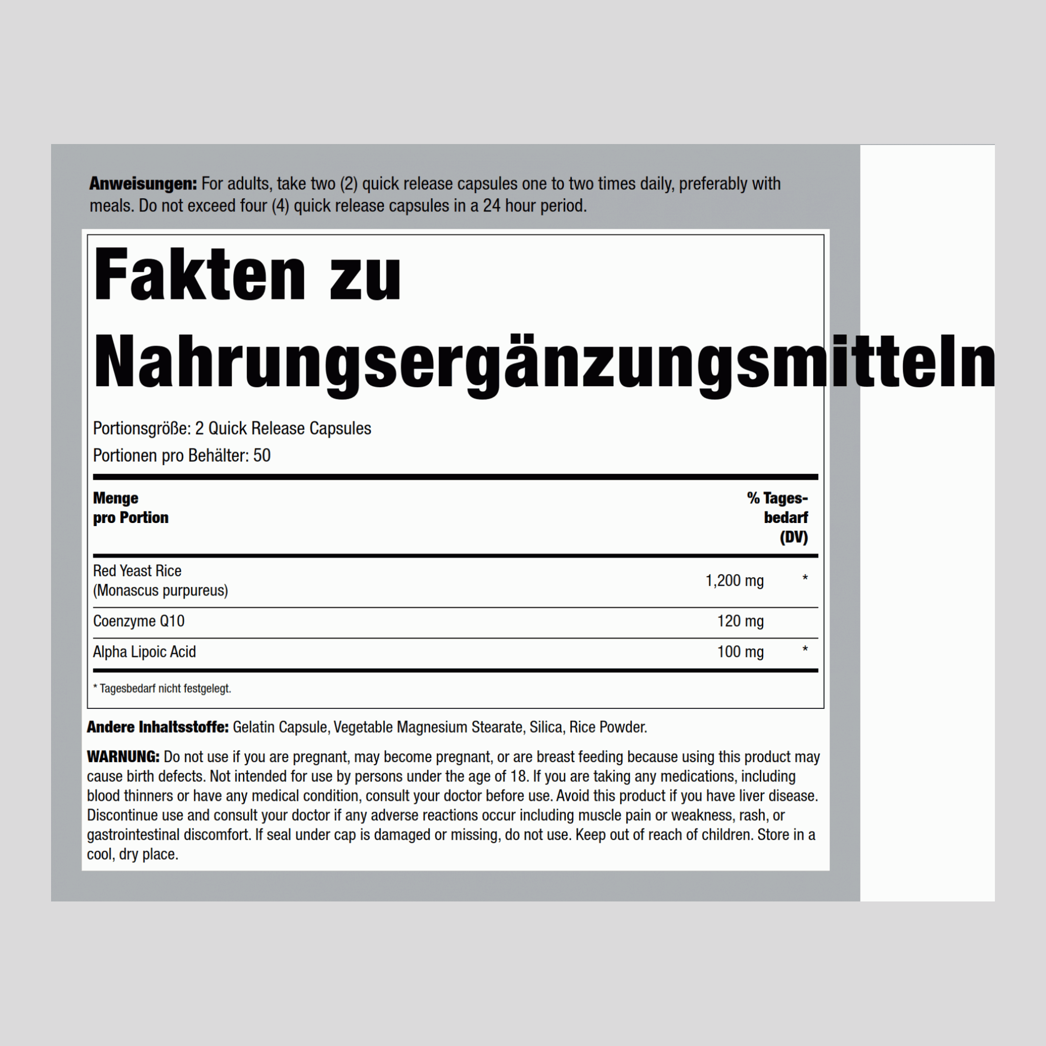 CoQ10 mit Rotreis-Hefe 100 Kapseln mit schneller Freisetzung 2 Flaschen    