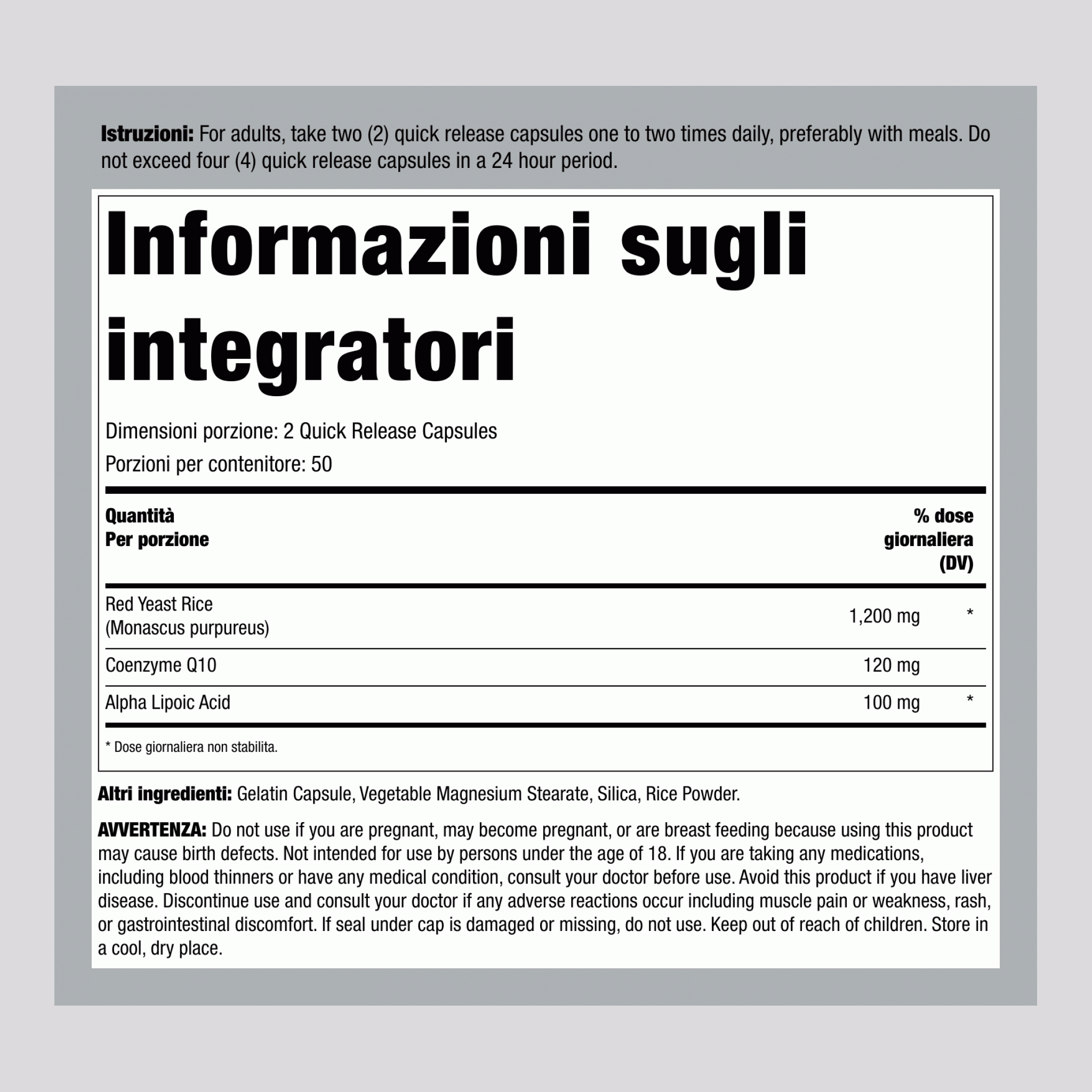 CoQ10 con lievito di riso rosso 100 Capsule a rilascio rapido 2 Bottiglie    