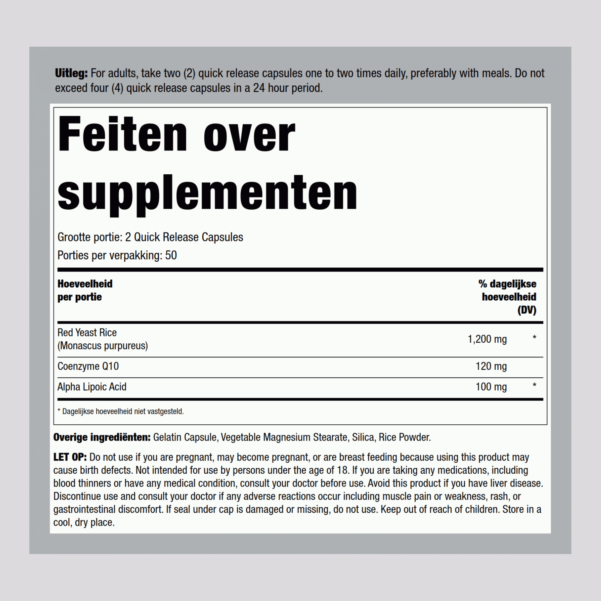 CoQ10 met rode gistrijst 100 Snel afgevende capsules 2 Flessen    