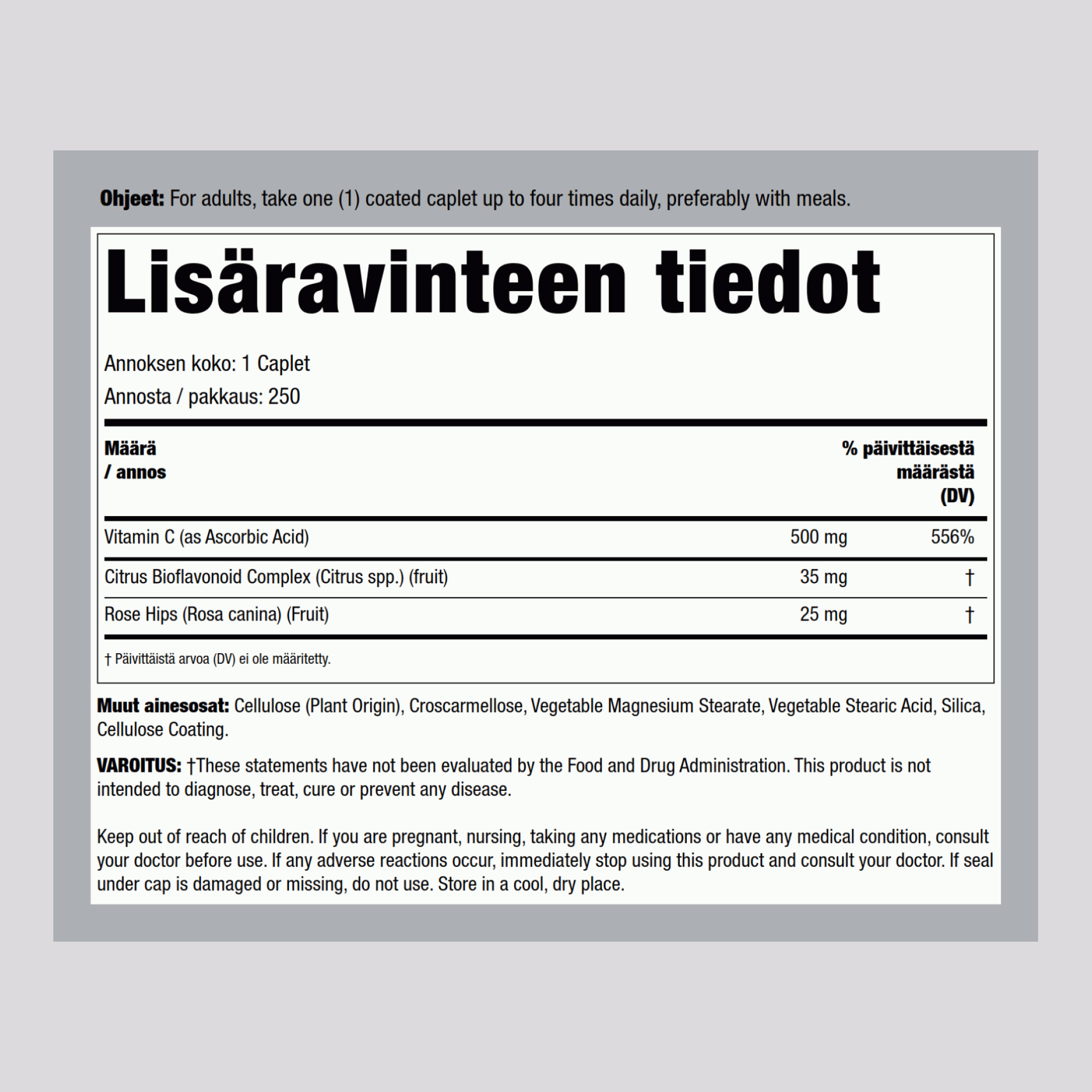 C-vitamiini 500mg bioflavonoideja ja ruusunmarjaa 250 Päällystetyt kapselit       