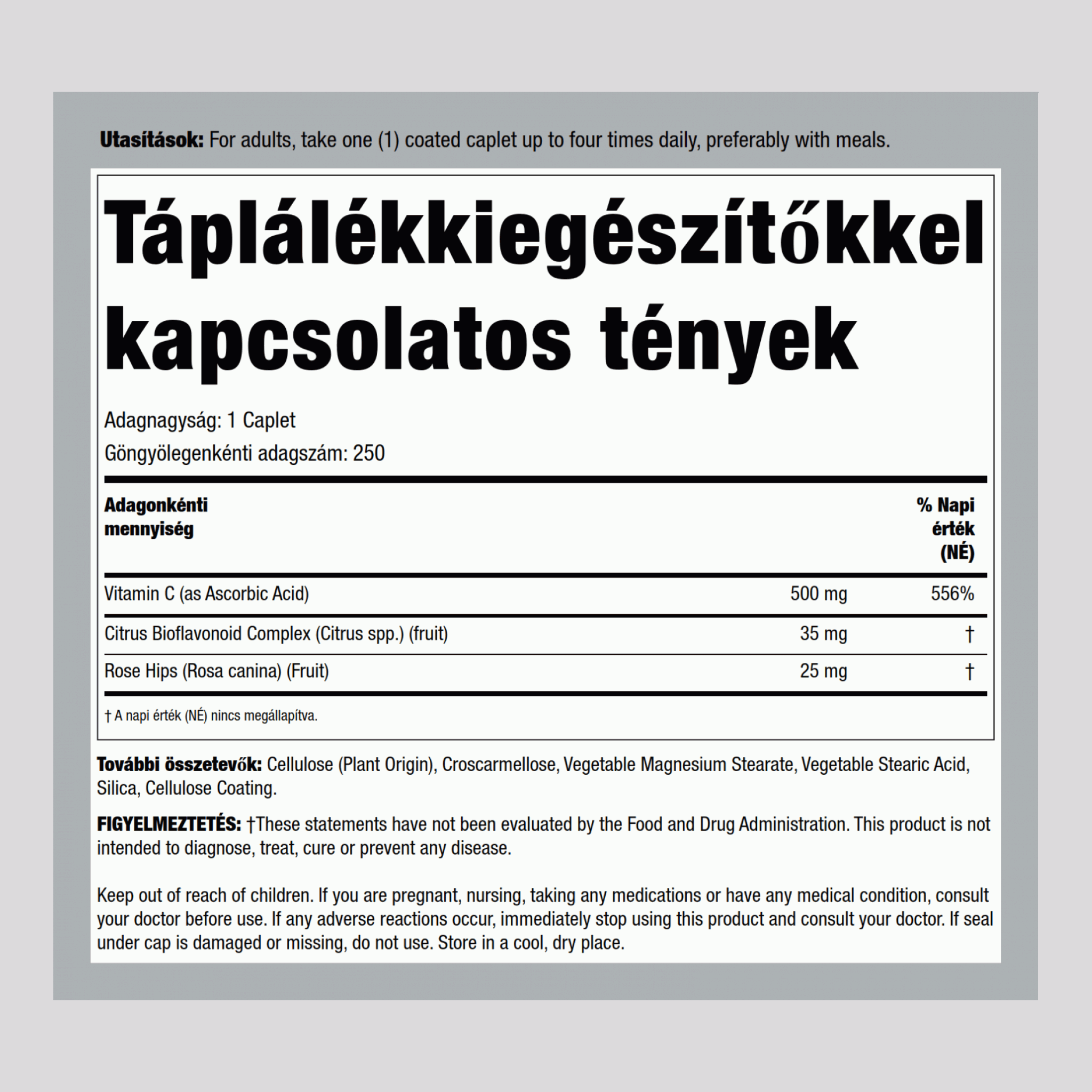 C vitamin 500mg bioflavonoidokkal és csipkebogyóval 250 Bevonatos kapszula       