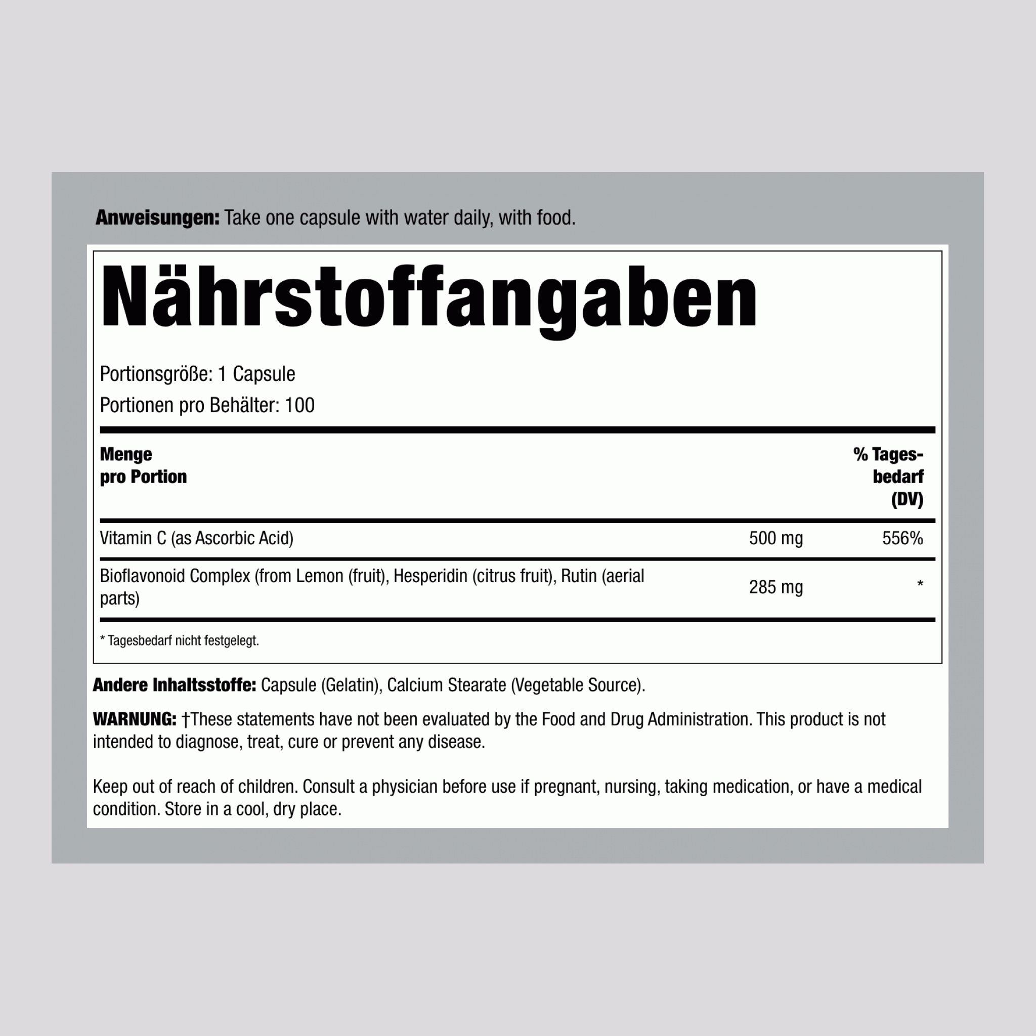 Bio C Caps 500 mg mit Bioflavonoiden 100 Kapseln       