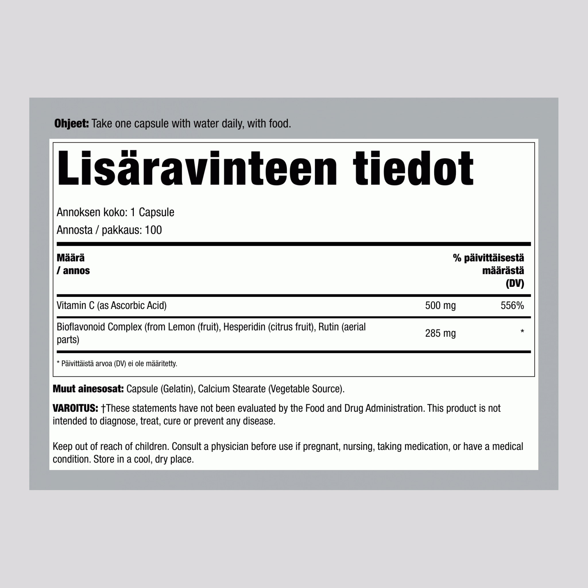 Bio C Caps 500 mg sis. bioflavonoideja 100 Kapselia       