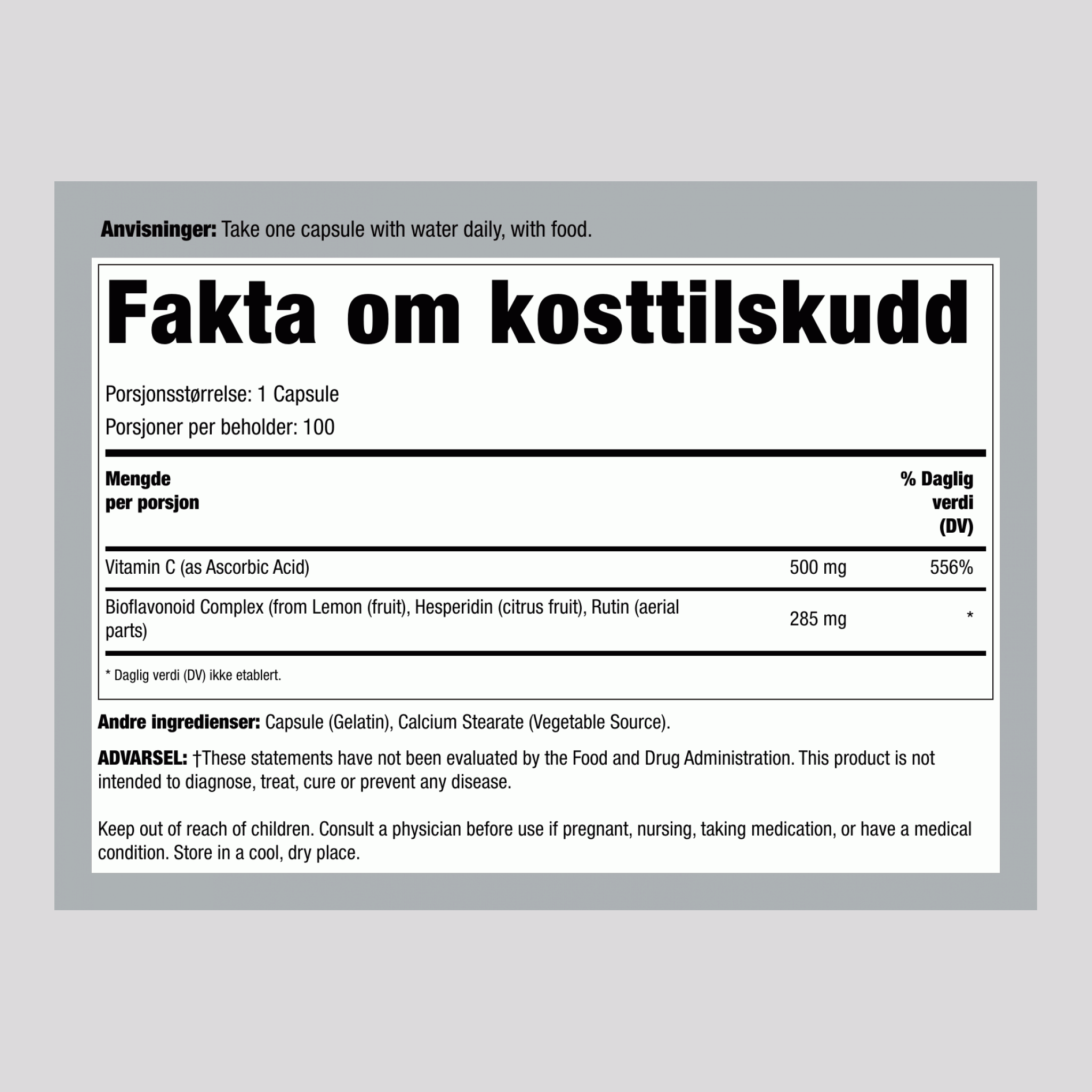 Bio C kapsler 500 mg med bioflavonoider 100 Kapsler       