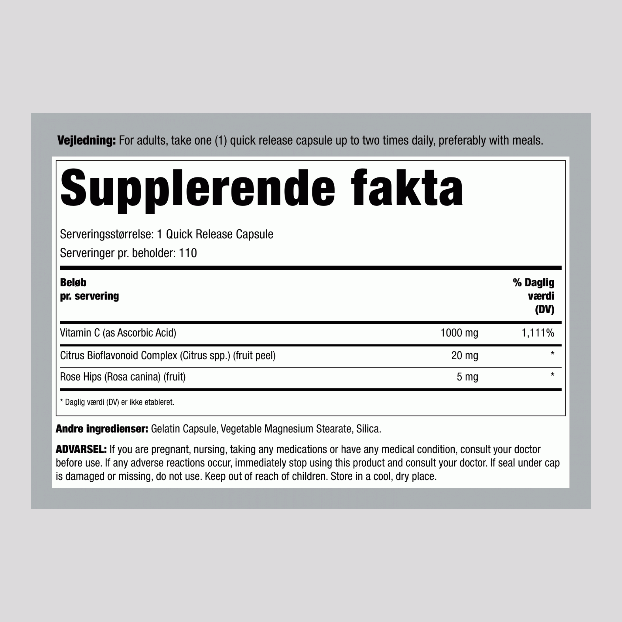 C-Gram 1000 mg med hyben og bioflavanoider 110 Kapsler for hurtig frigivelse      