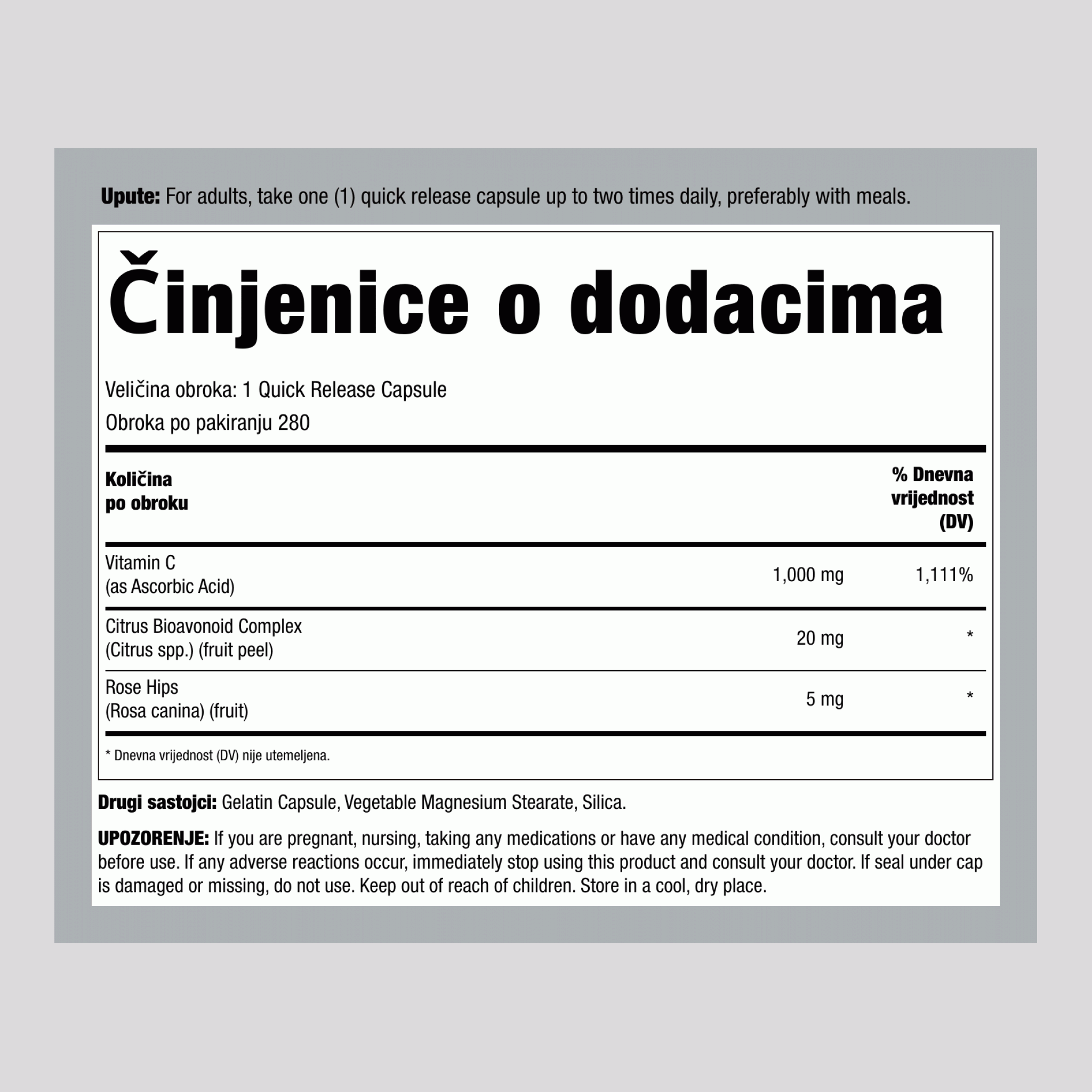 C-Gram 1000 mg s pupoljcima ruže i bioflavonoidima 280 Kapsule s brzim otpuštanjem      