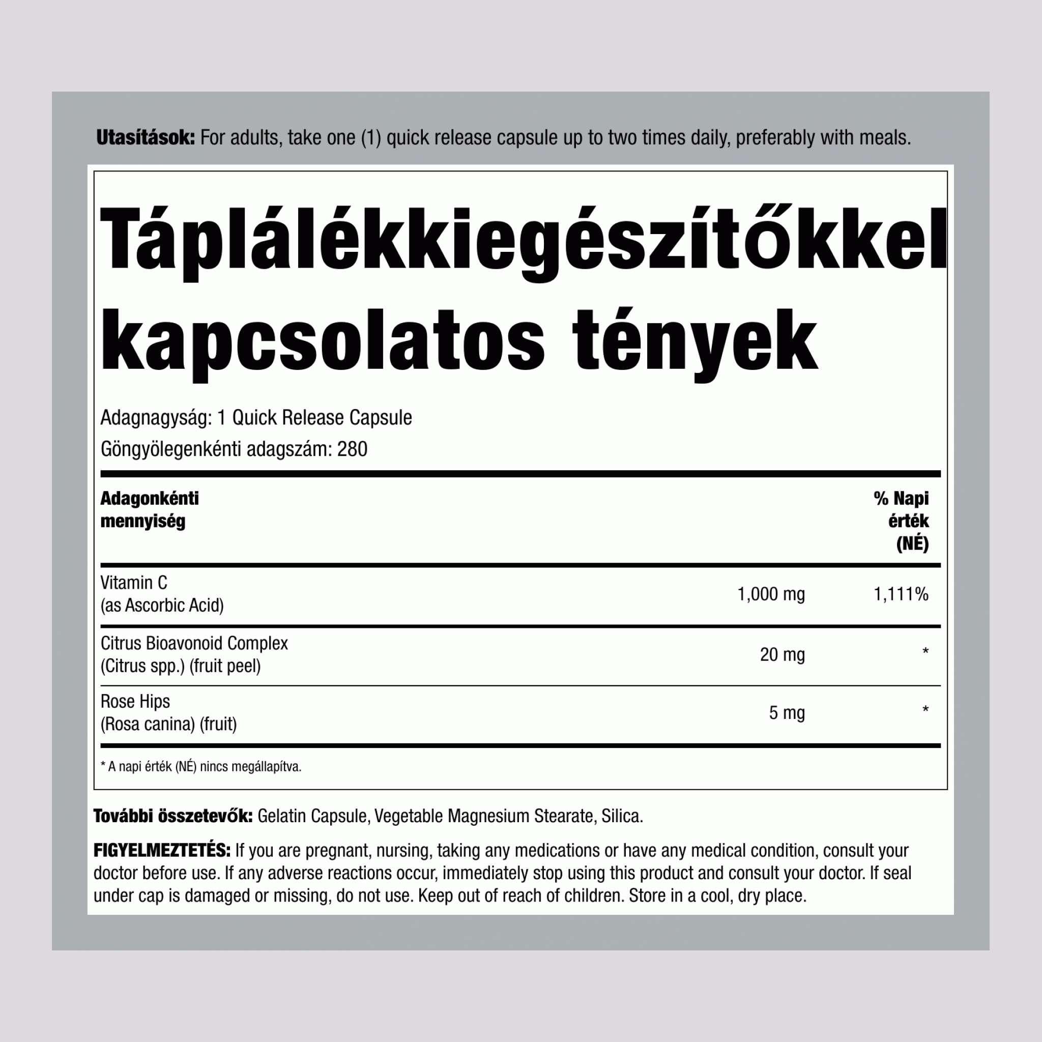 C-Gram 1000 mg csipkebogyóval és bioflavonoidokkal 280 Gyorsan oldódó kapszula      
