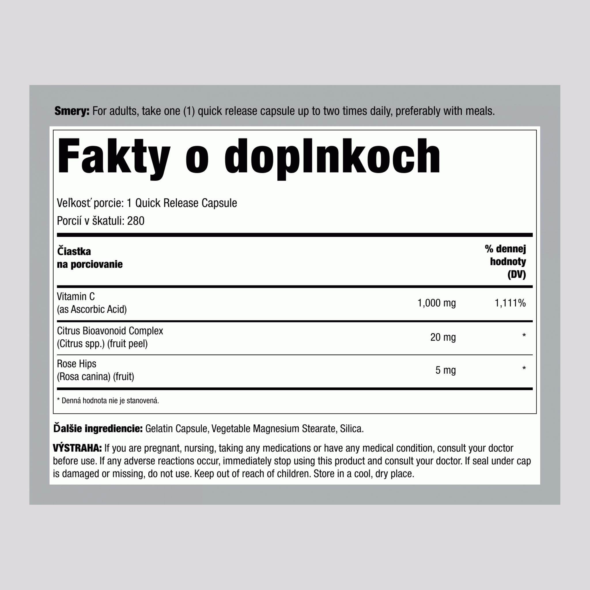 C-Gram 1000 mg so šípkami a bioflavonoidmi 280 Kapsule s rýchlym uvoľňovaním      