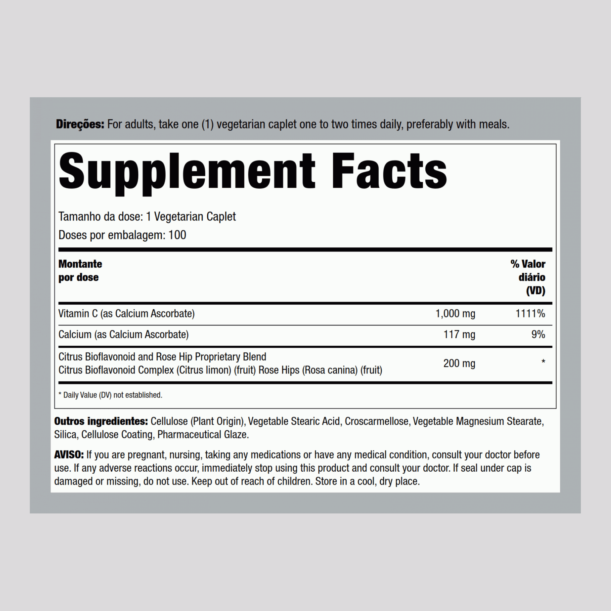 Vitamina C Tamponada 1000 mg 100 Comprimidos vegetarianos       