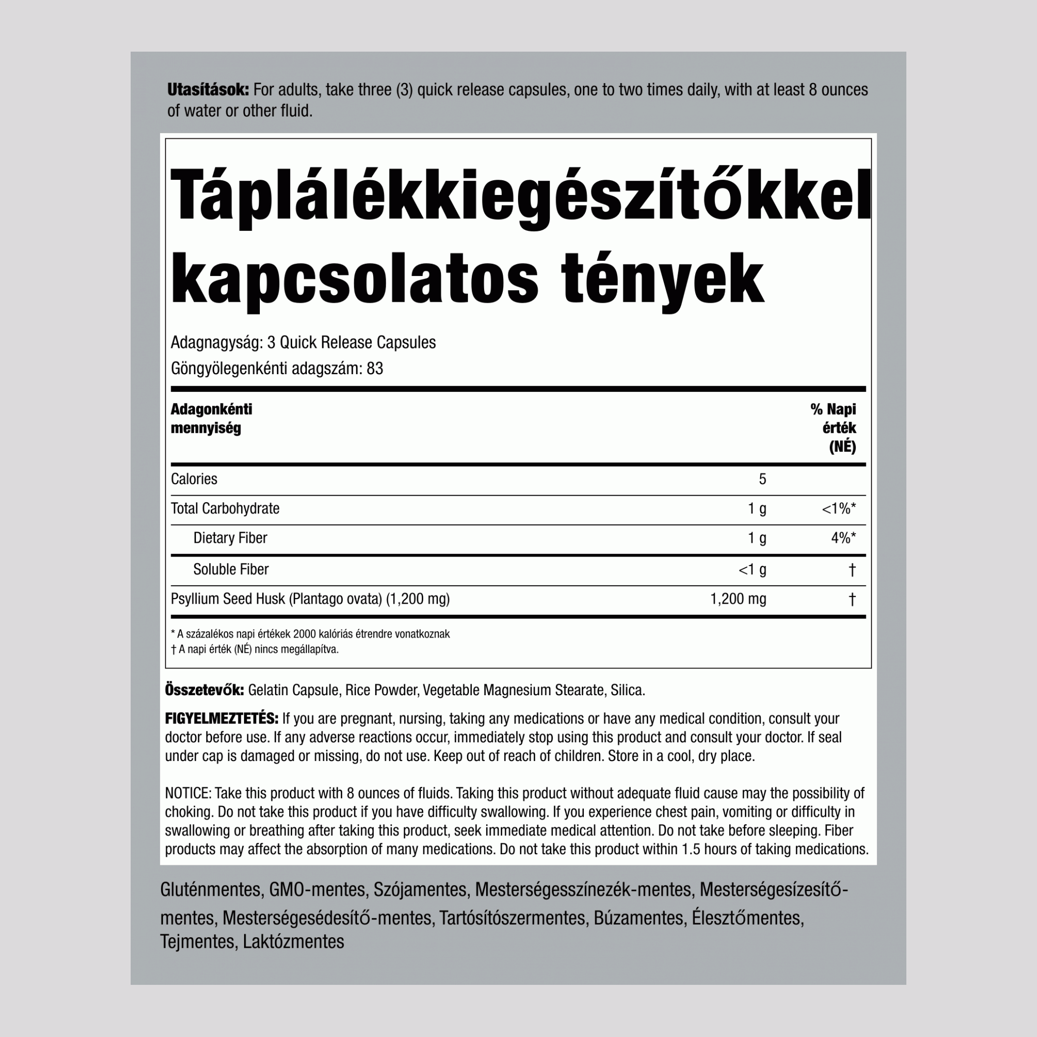 Psyllium Héjak, 250 Gyorskioldó Kapszula