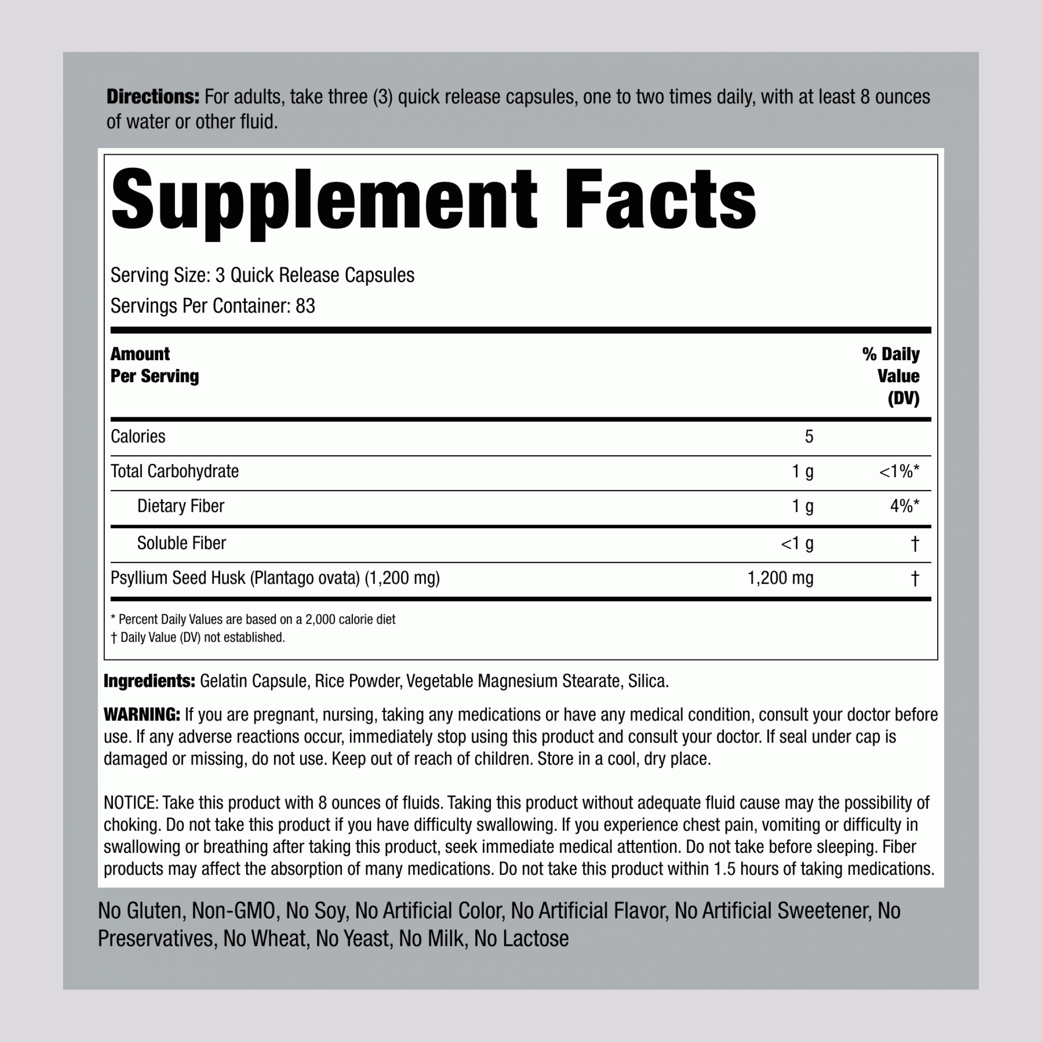 洋車前子殼，250 快速釋放膠囊