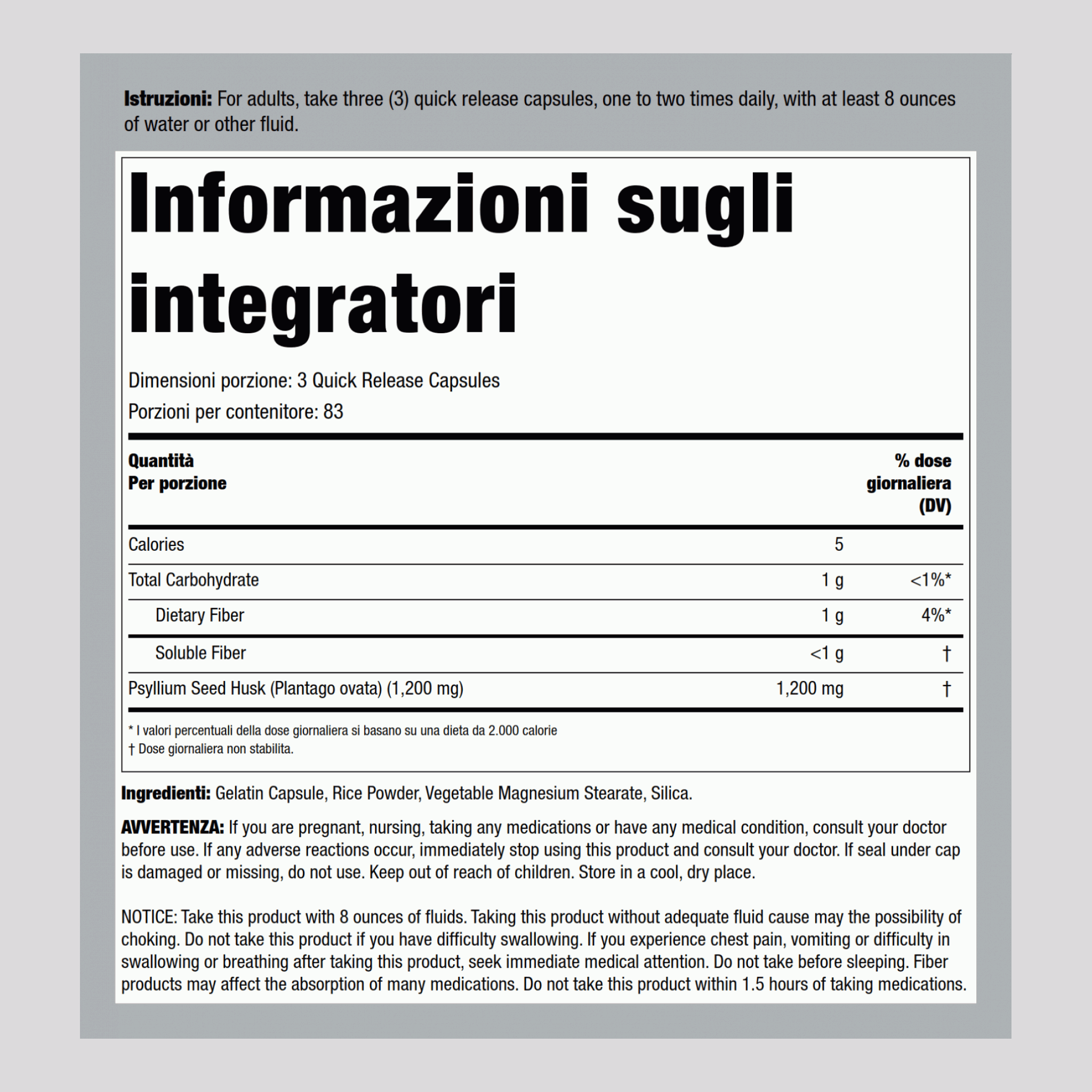 Bucce di psillio  510 mg 250 Capsule a rilascio rapido     