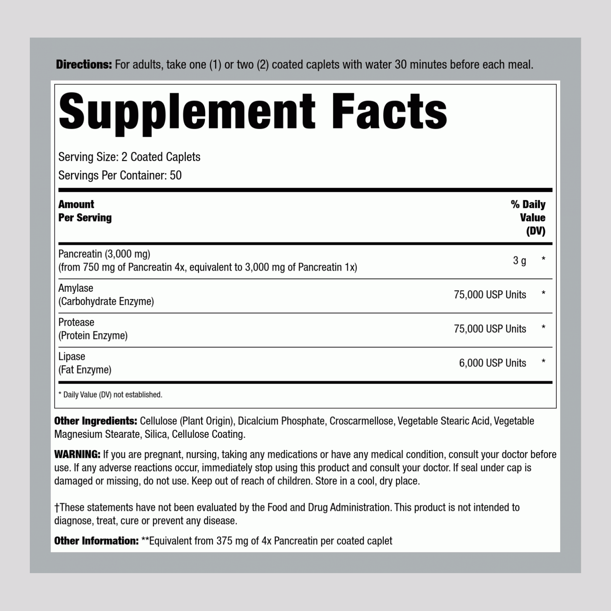 Pancreatin, 1500 mg, 100 Coated Caplets