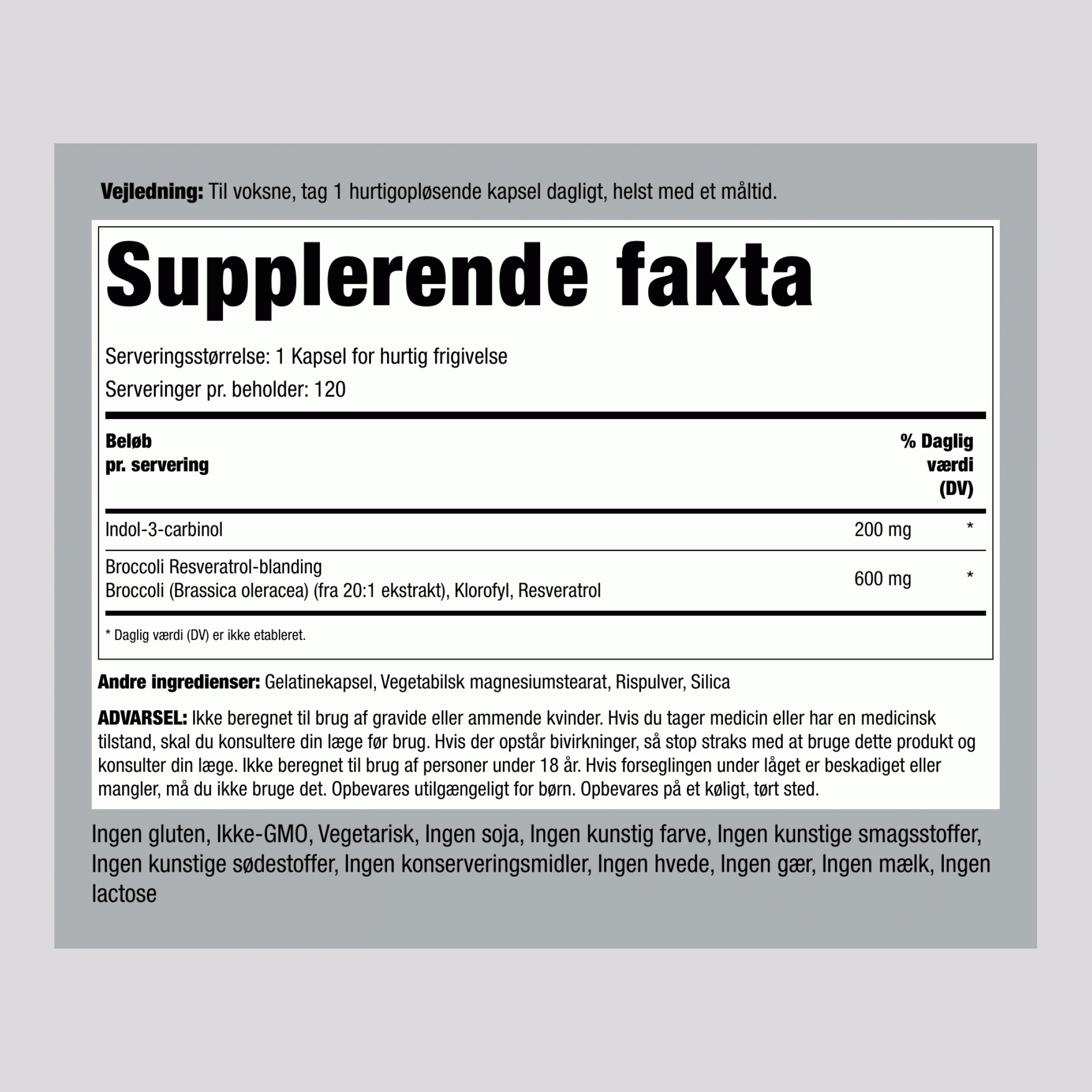 Indole-3-Carbinol med resveratrol 200 mg 120 Kapsler for hurtig frigivelse     