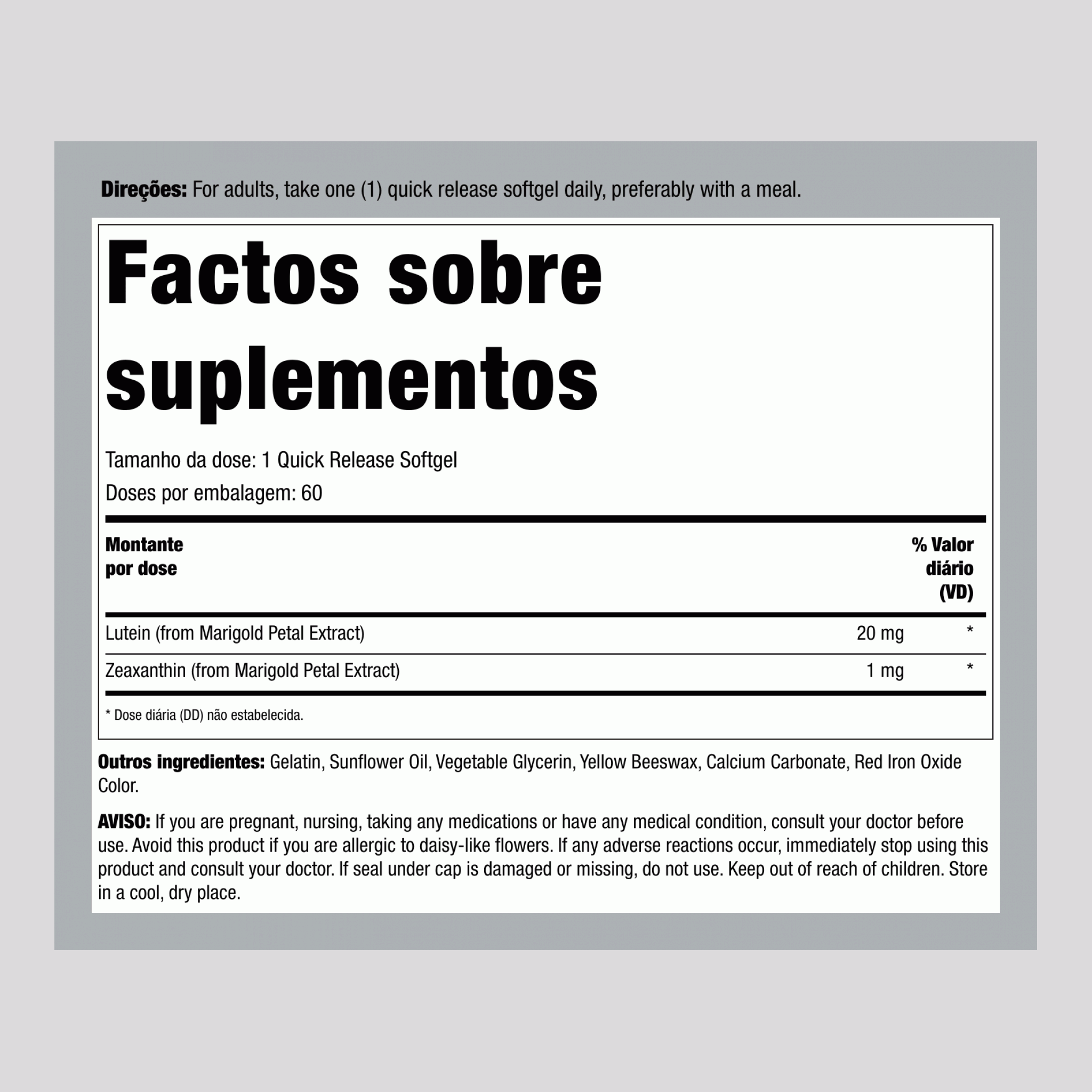 Luteína 20 mg com Zeaxantina 60 Gels de Rápida Absorção       