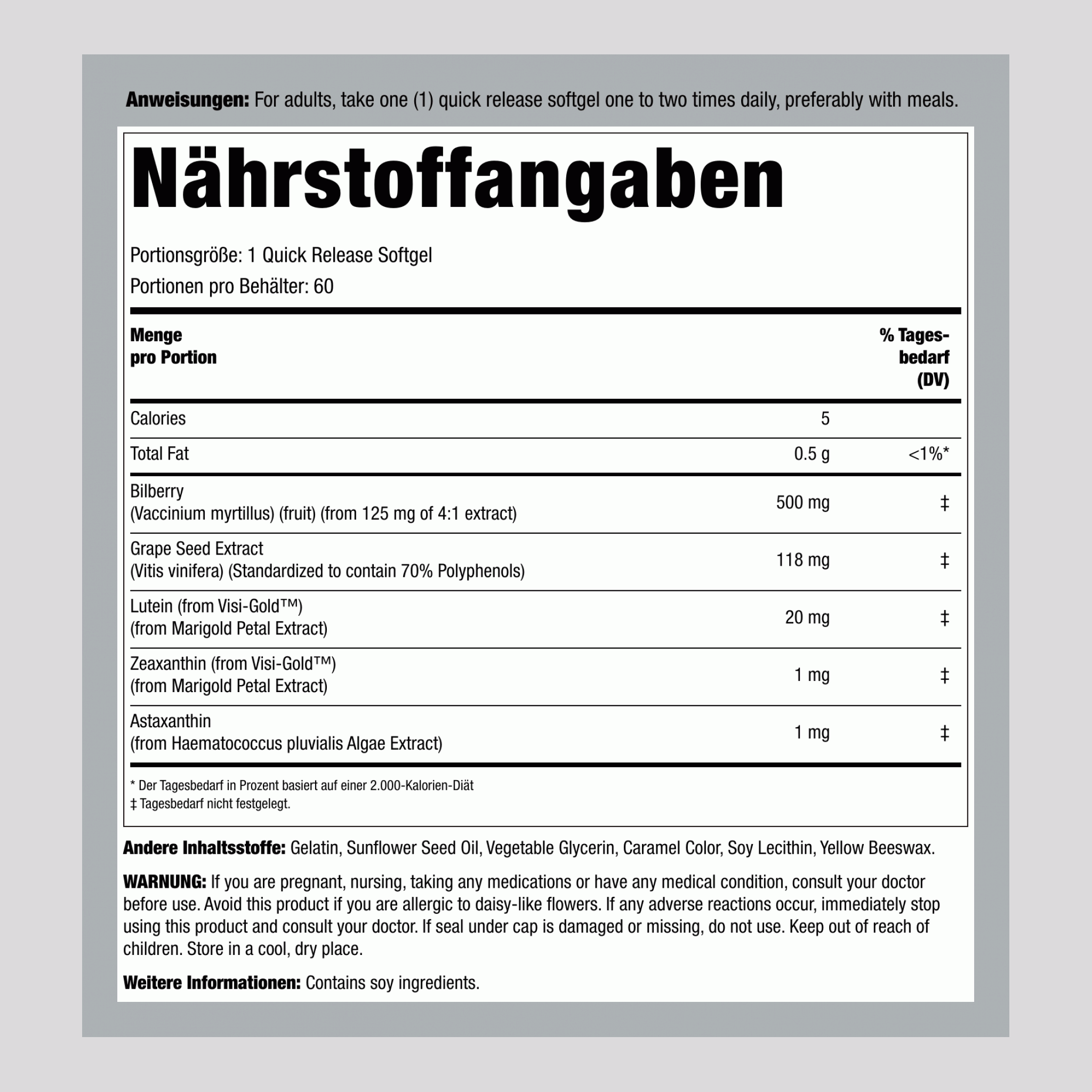 Augenunterstützung mit Lutein 60 Softgele mit schneller Freisetzung       