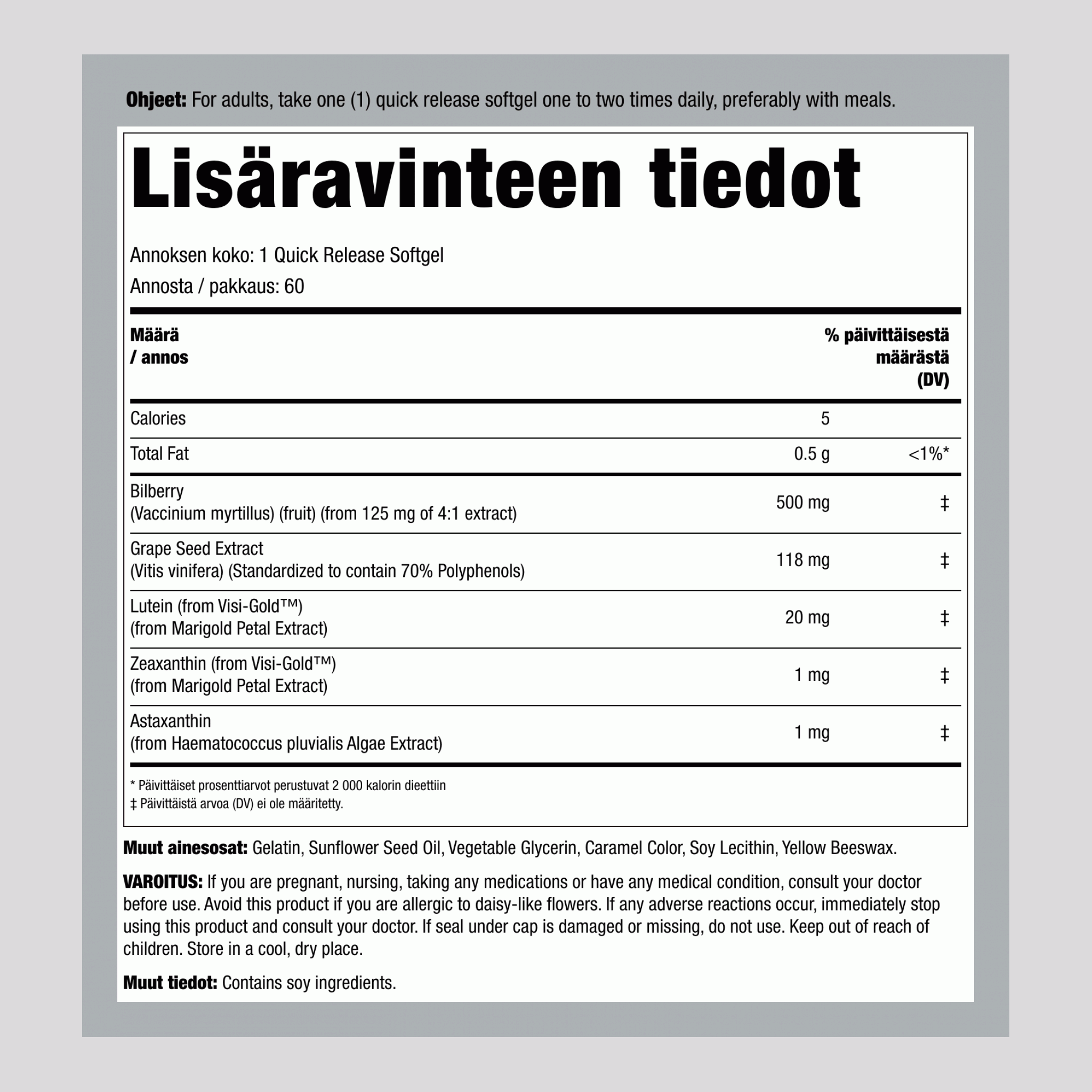 Silmätuki luteiinilla 60 Pikaliukenevat geelit       