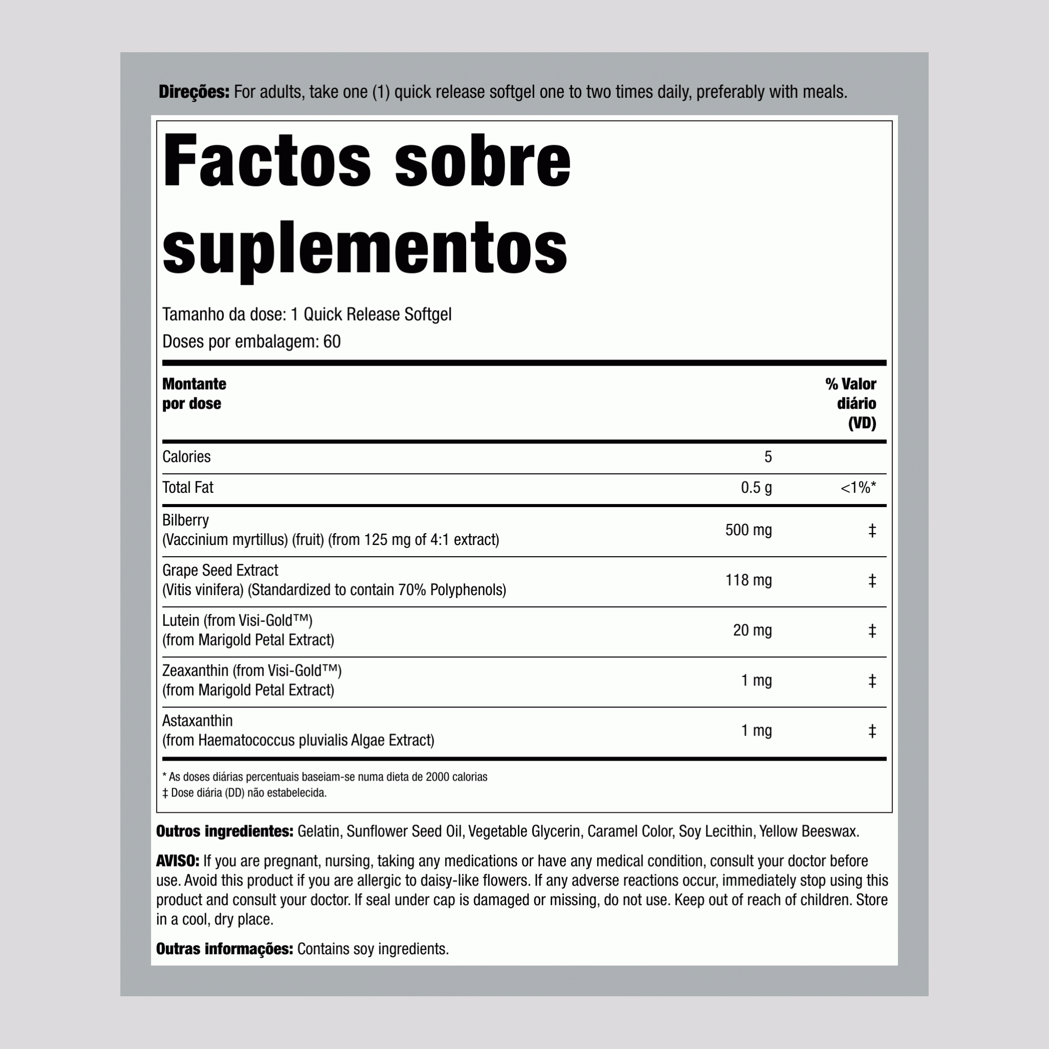 Suporte para visão com Lutein 60 Gels de Rápida Absorção       