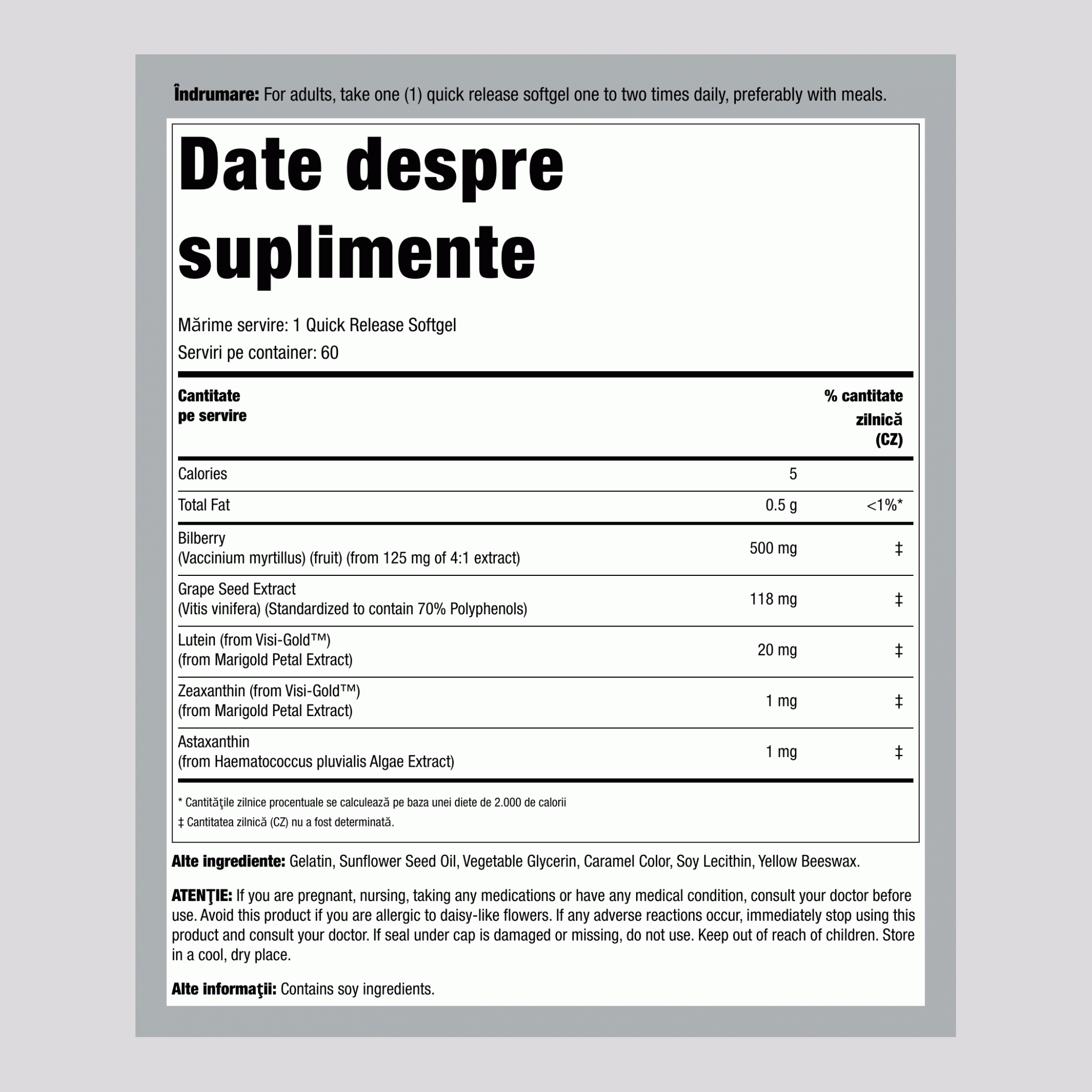 Suport ochi cu luteină 60 Geluri cu eliberare rapidă       