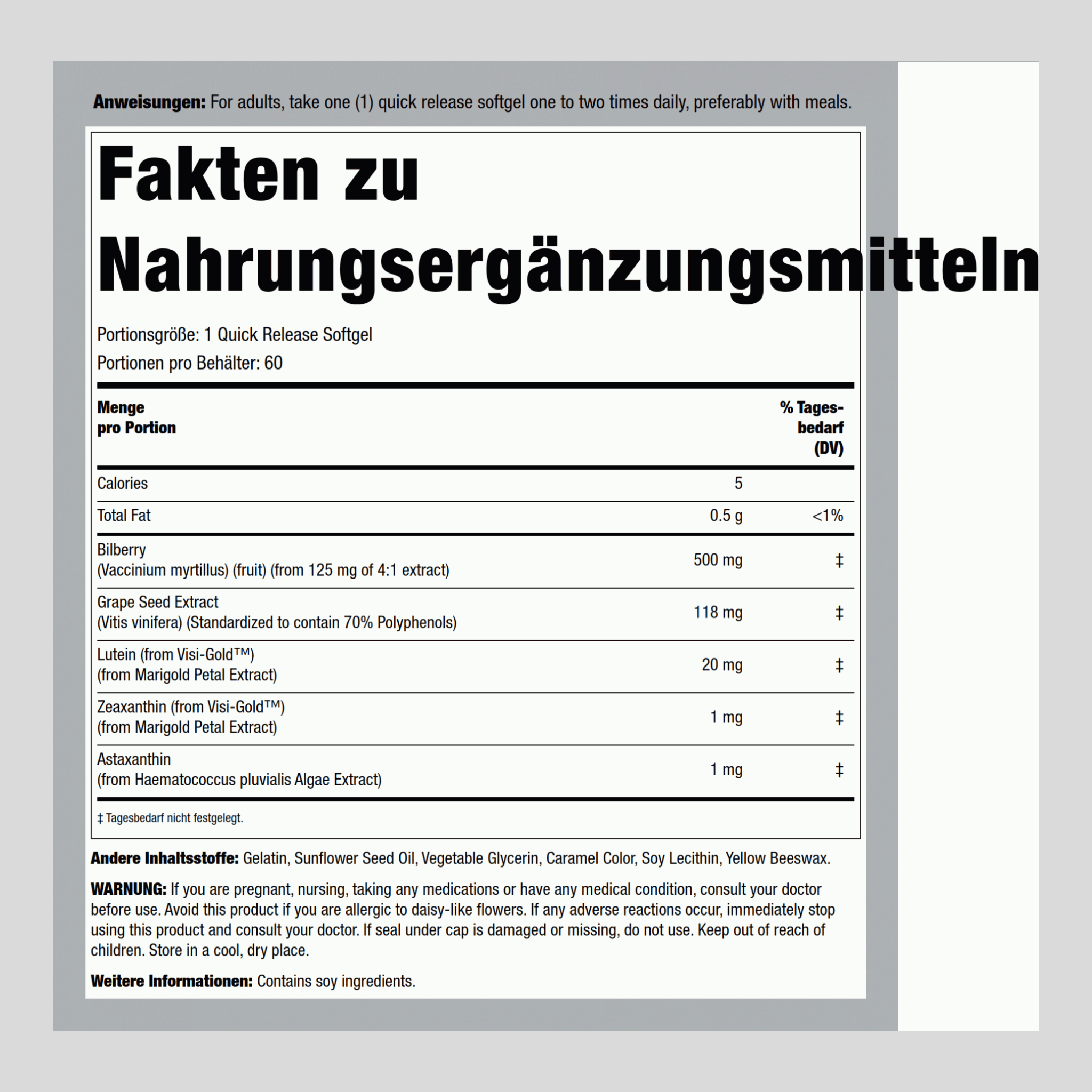 Augenunterstützung mit Lutein 60 Softgele mit schneller Freisetzung       