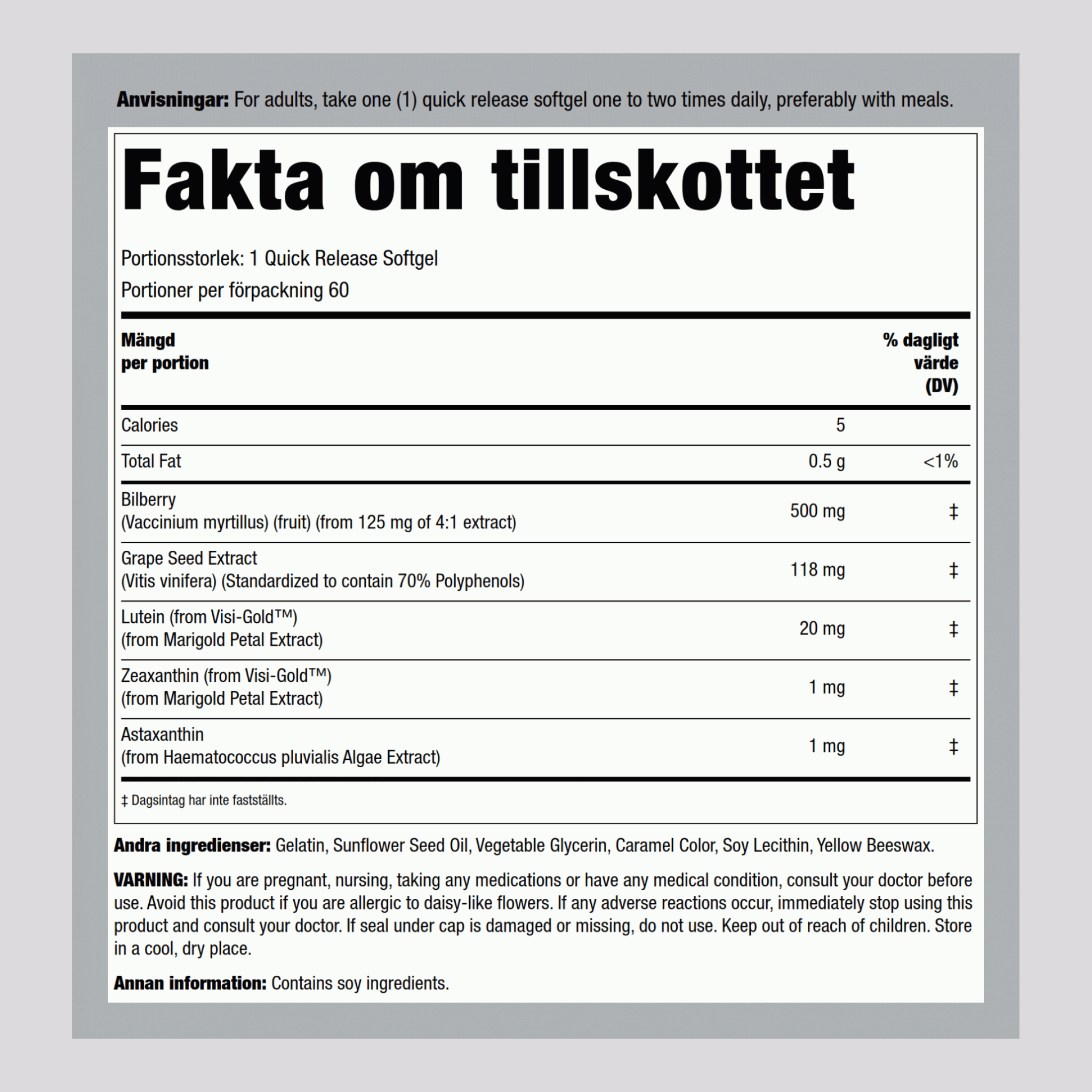 Ögontillskott med lutein 60 Snabbverkande gelékapslar       