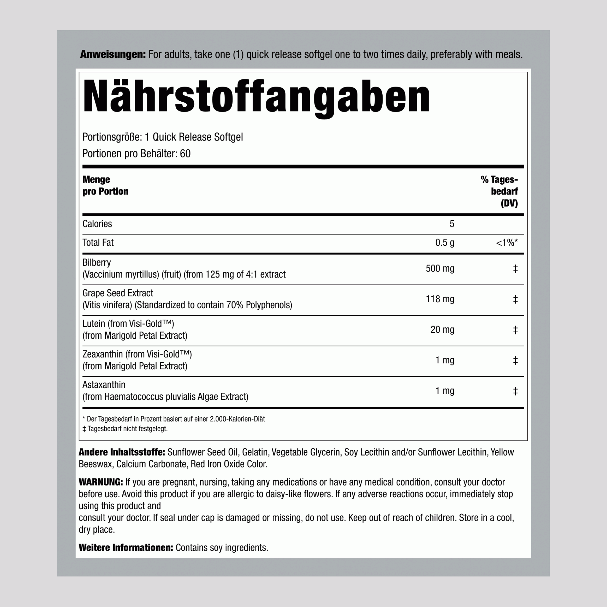 Augenunterstützung mit Lutein,  60 Softgele mit schneller Freisetzung 2 Flaschen