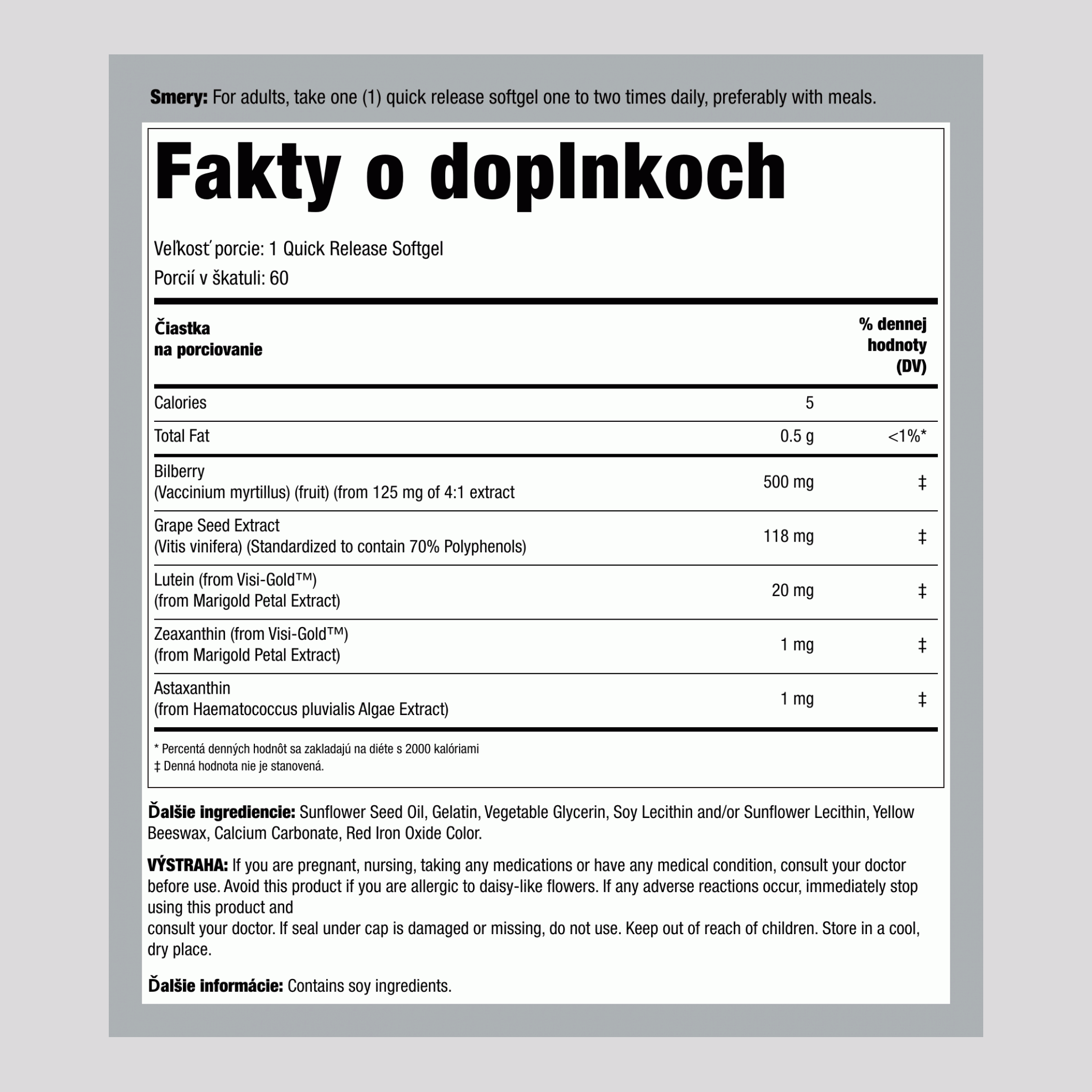 Očný prípravok s luteínom,  60 Mäkké gély s rýchlym uvoľňovaním 2 Fľaše