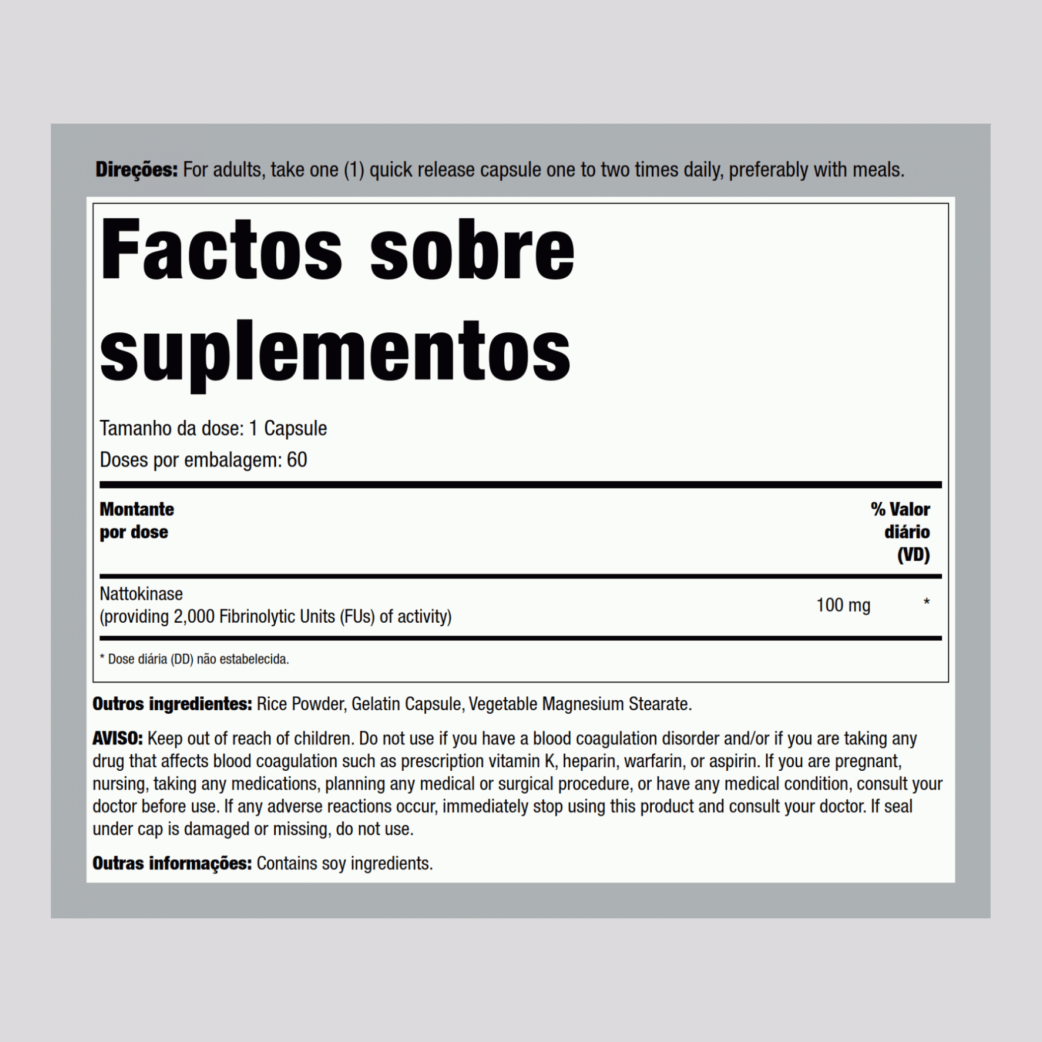 Nattokinase (2,000 FU), 100 mg 60 Gélules à libération rapide 2 Bouteilles