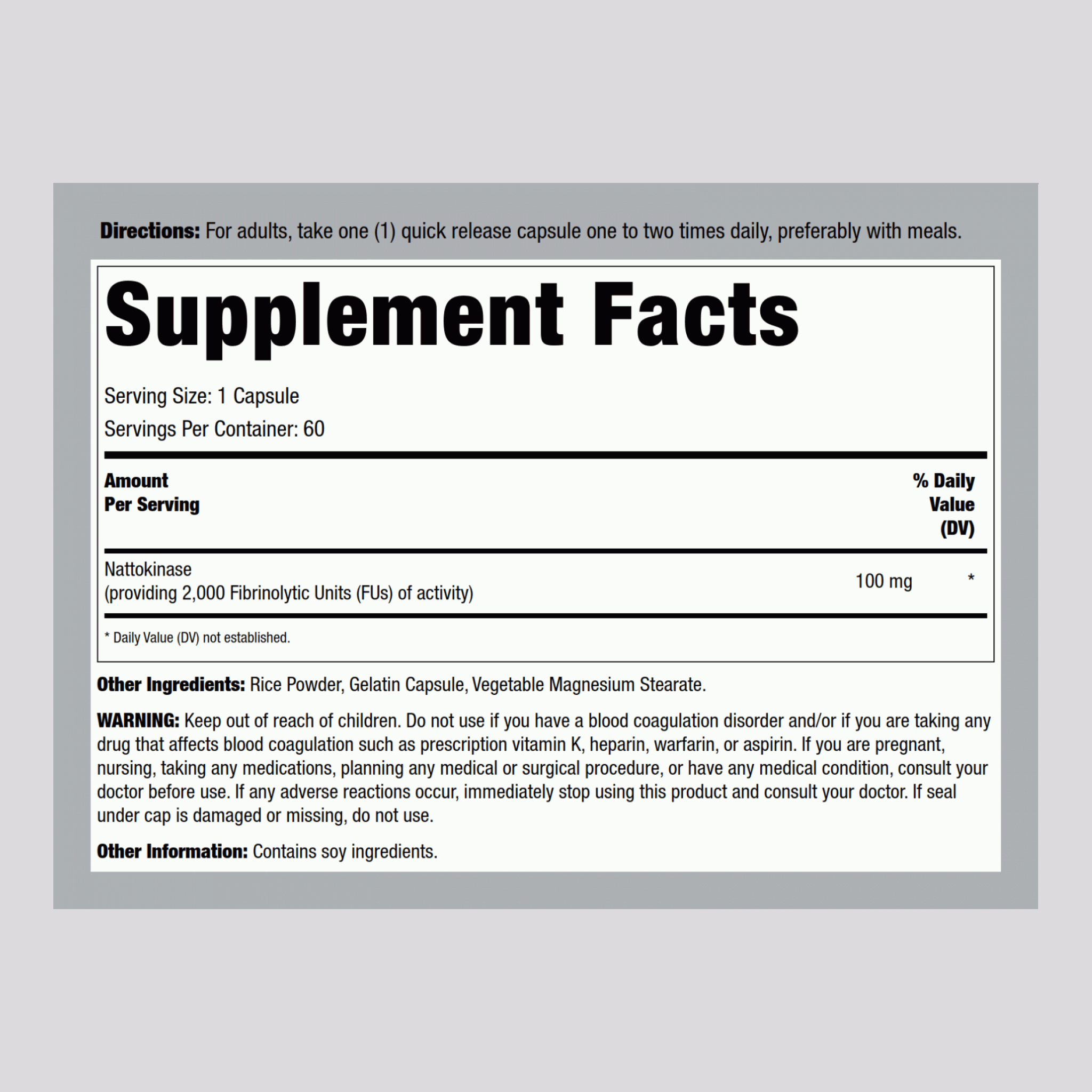 Nattokinase (2,000 FU), 100 mg 60 Gélules à libération rapide 2 Bouteilles
