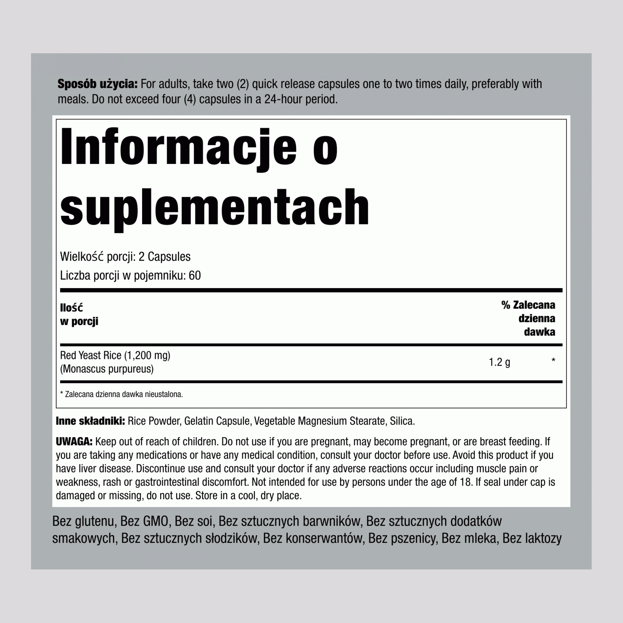 Czerwone drożdże z ryżu  600 mg 120 Kapsułki o szybkim uwalnianiu     