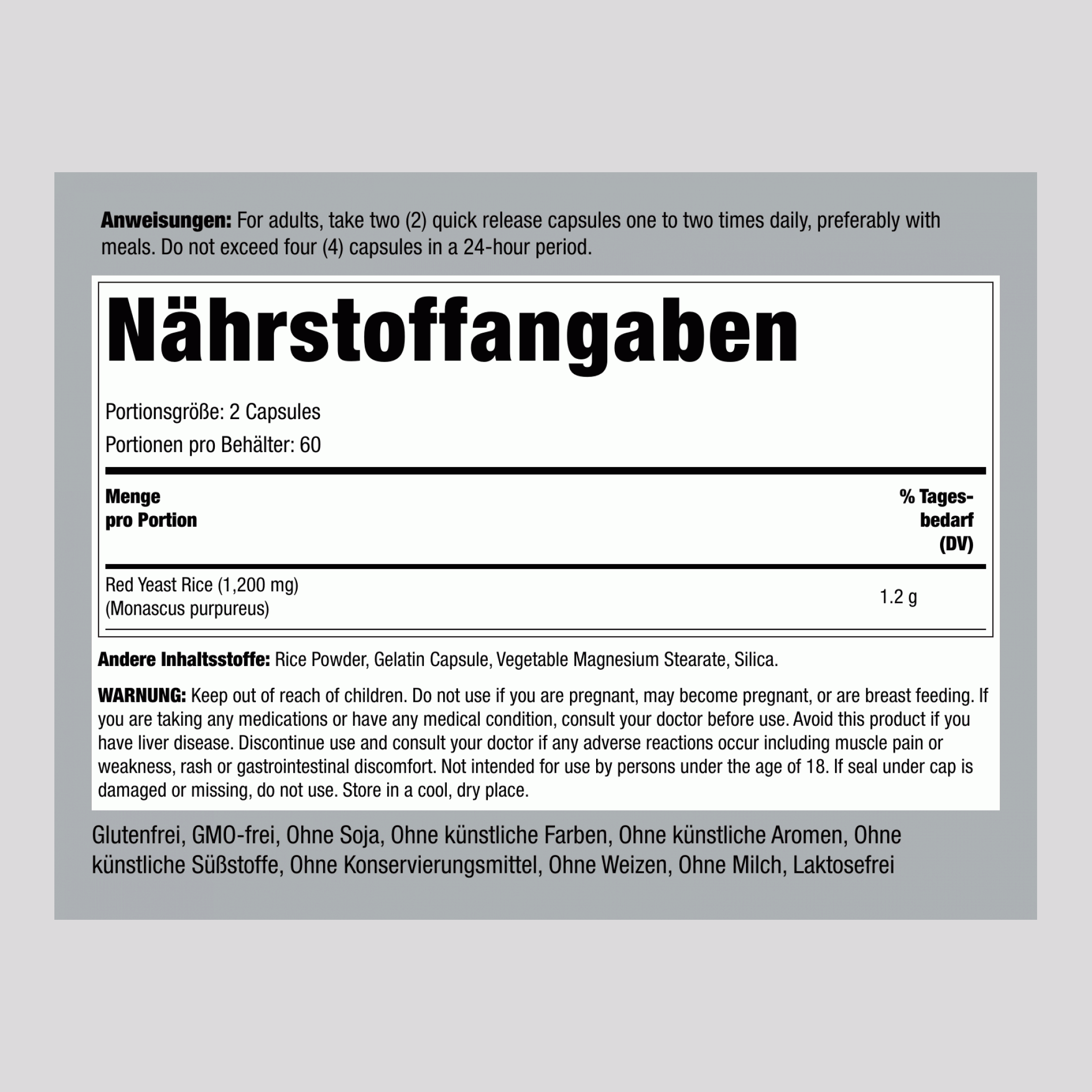 Rotreis-Hefe ,  600 mg 120 Kapseln mit schneller Freisetzung 2 Flaschen