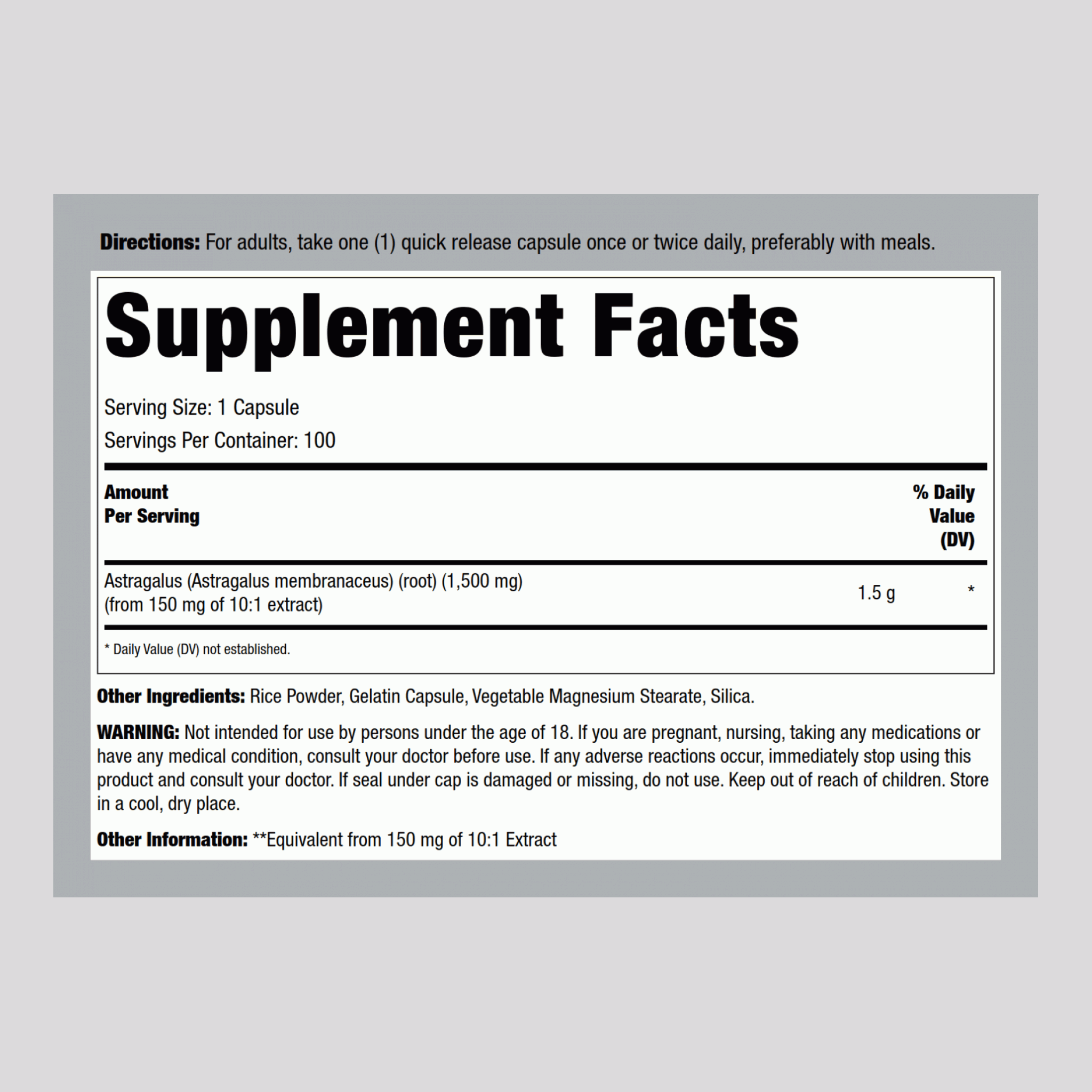 黃芪根提取物 1500 mg 100 膠囊     