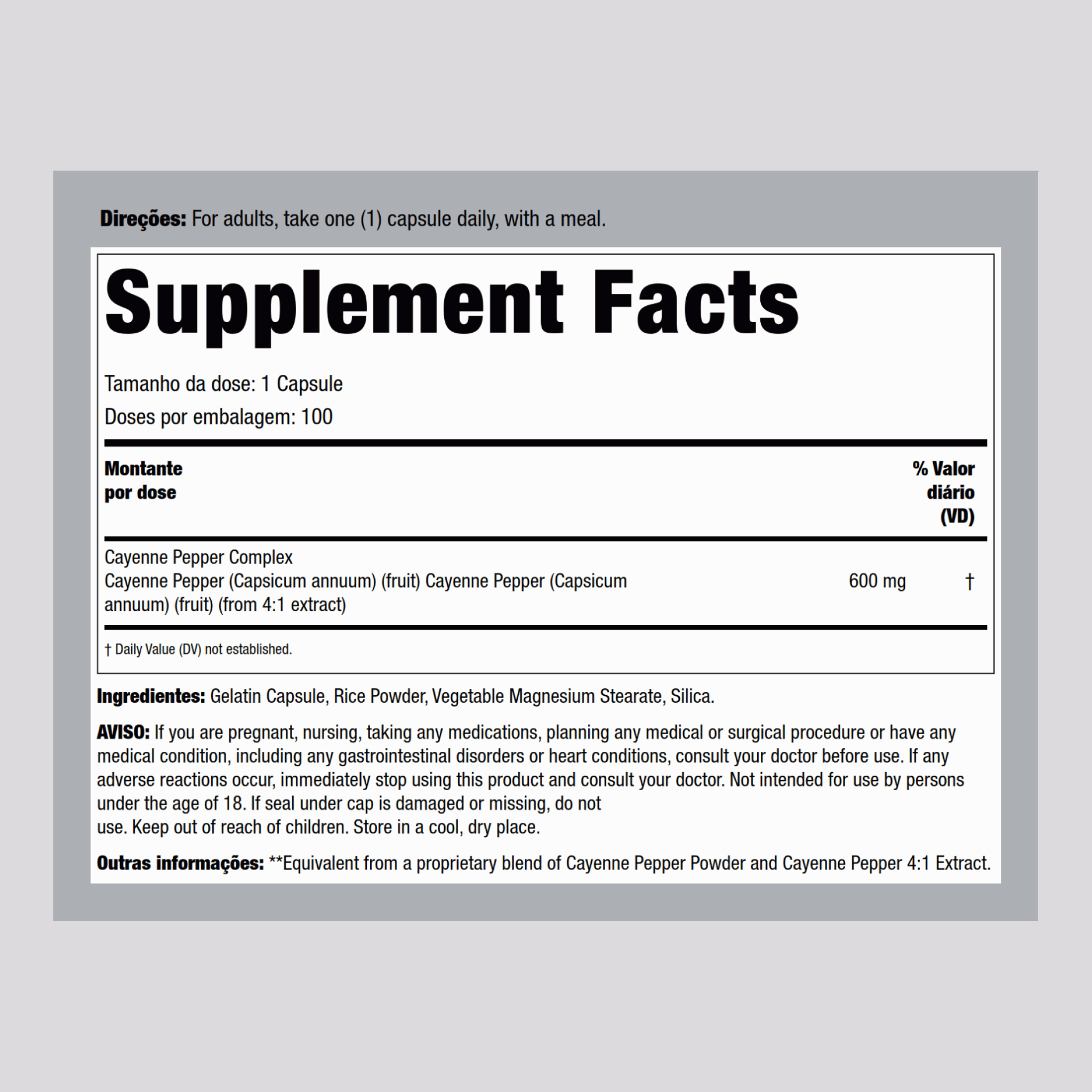 Cayenne (40,000 HU),  600 mg 100 Gélules