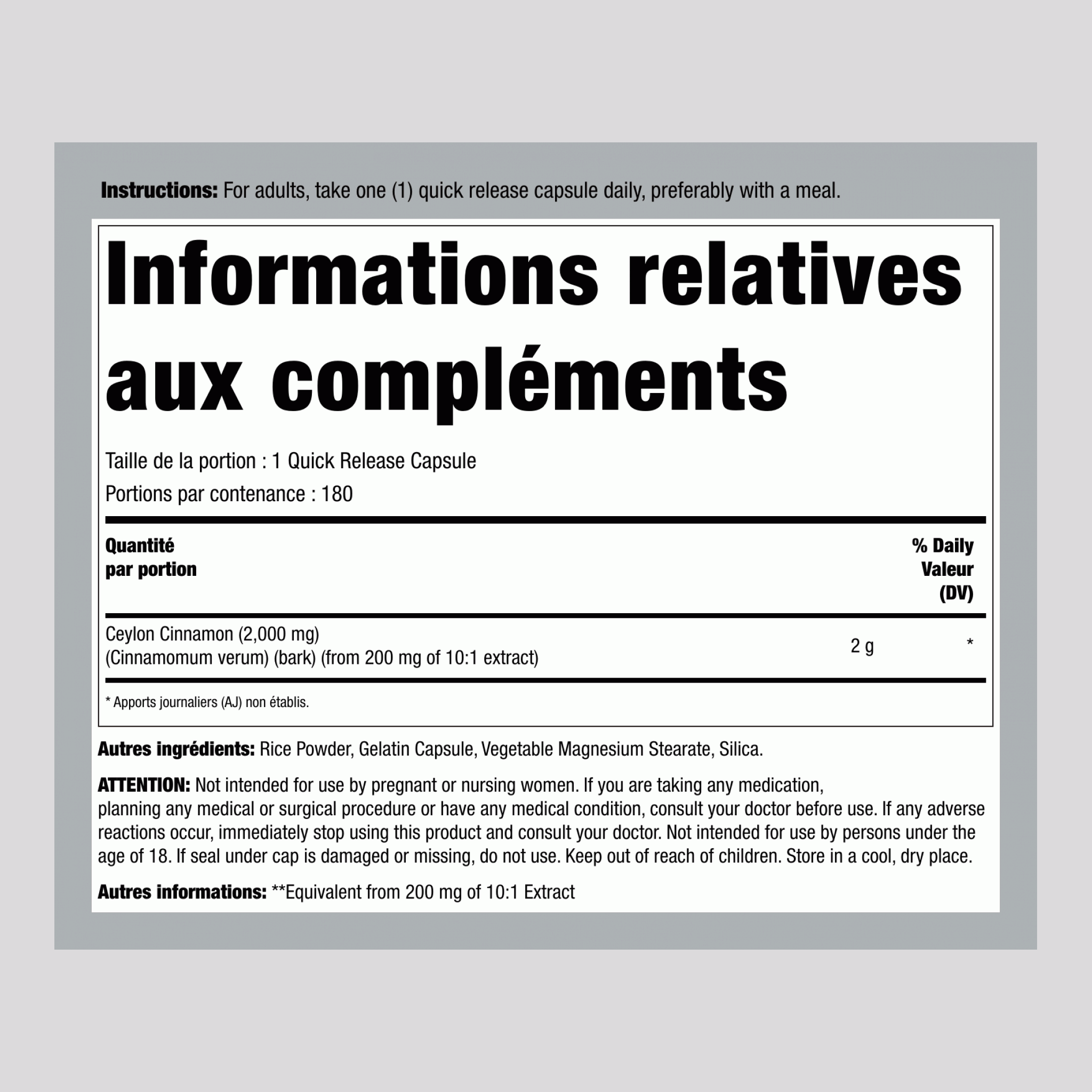 Cannelier de Ceylan 2000 mg 180 Gélules     