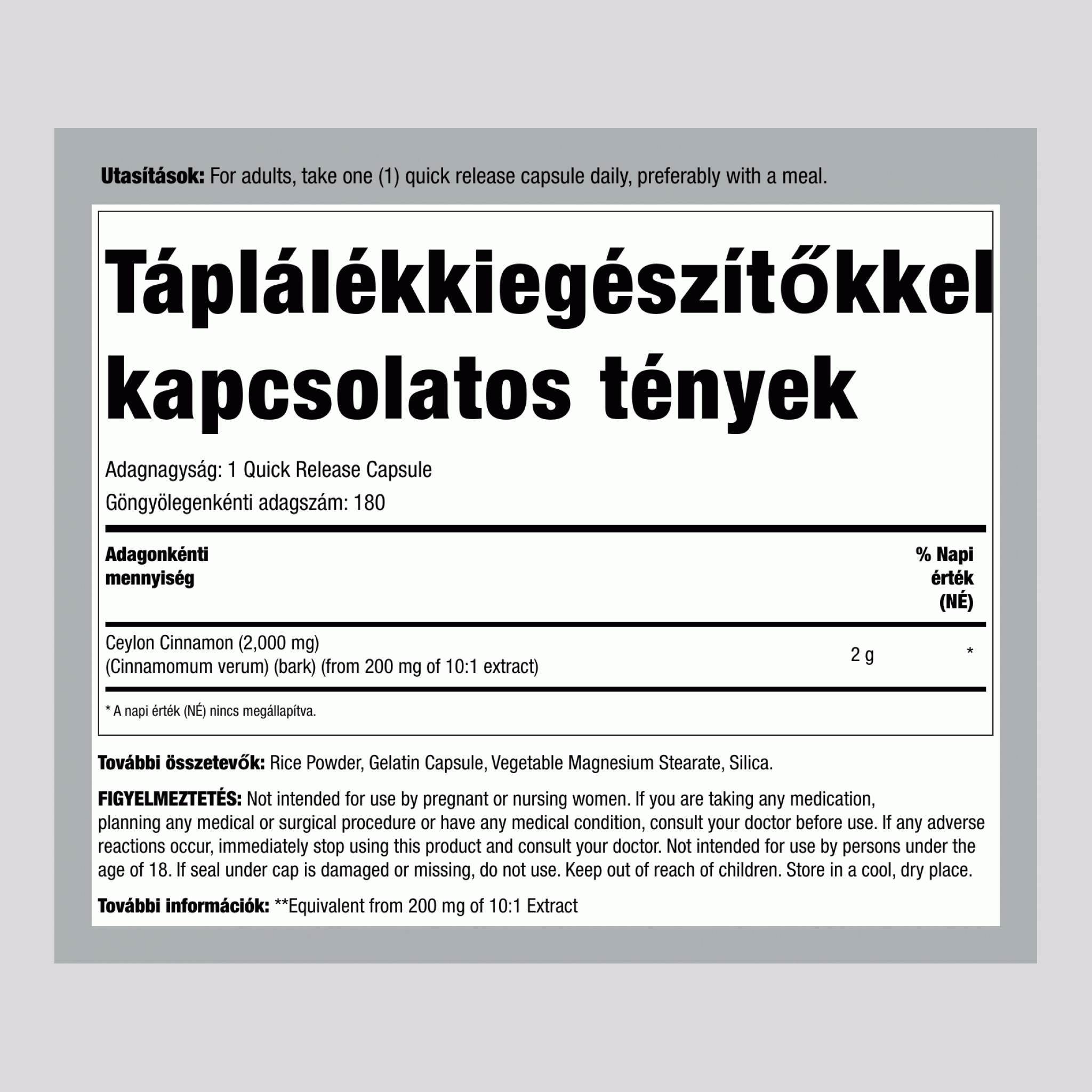 Cejloni fahéj 2000 mg 180 Kapszulák     