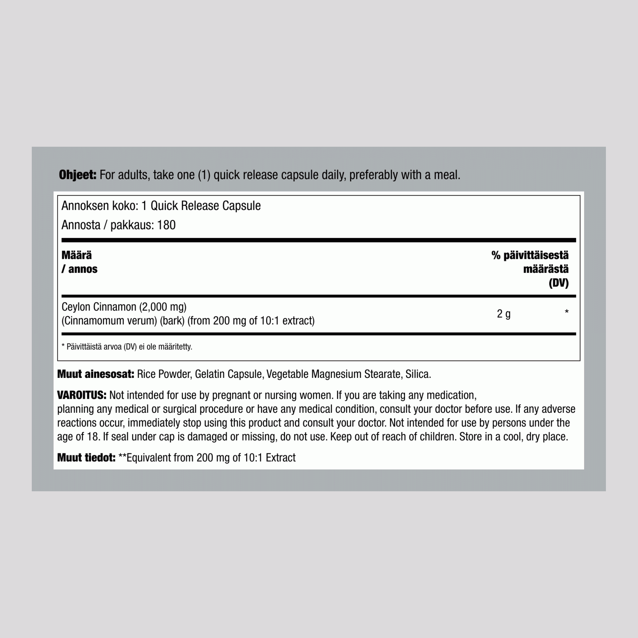 Ceyloninkaneli,  2000 mg 180 Kapselia 2 Pulloa