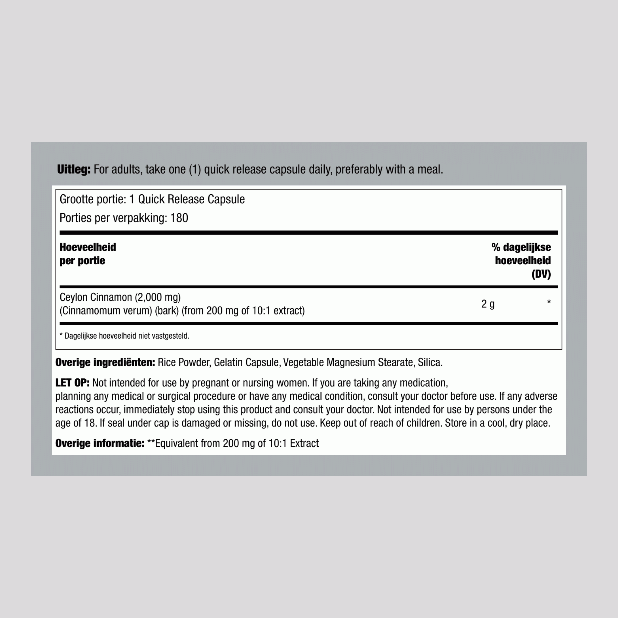 Kaneel,  2000 mg 180 Capsules 2 Flessen