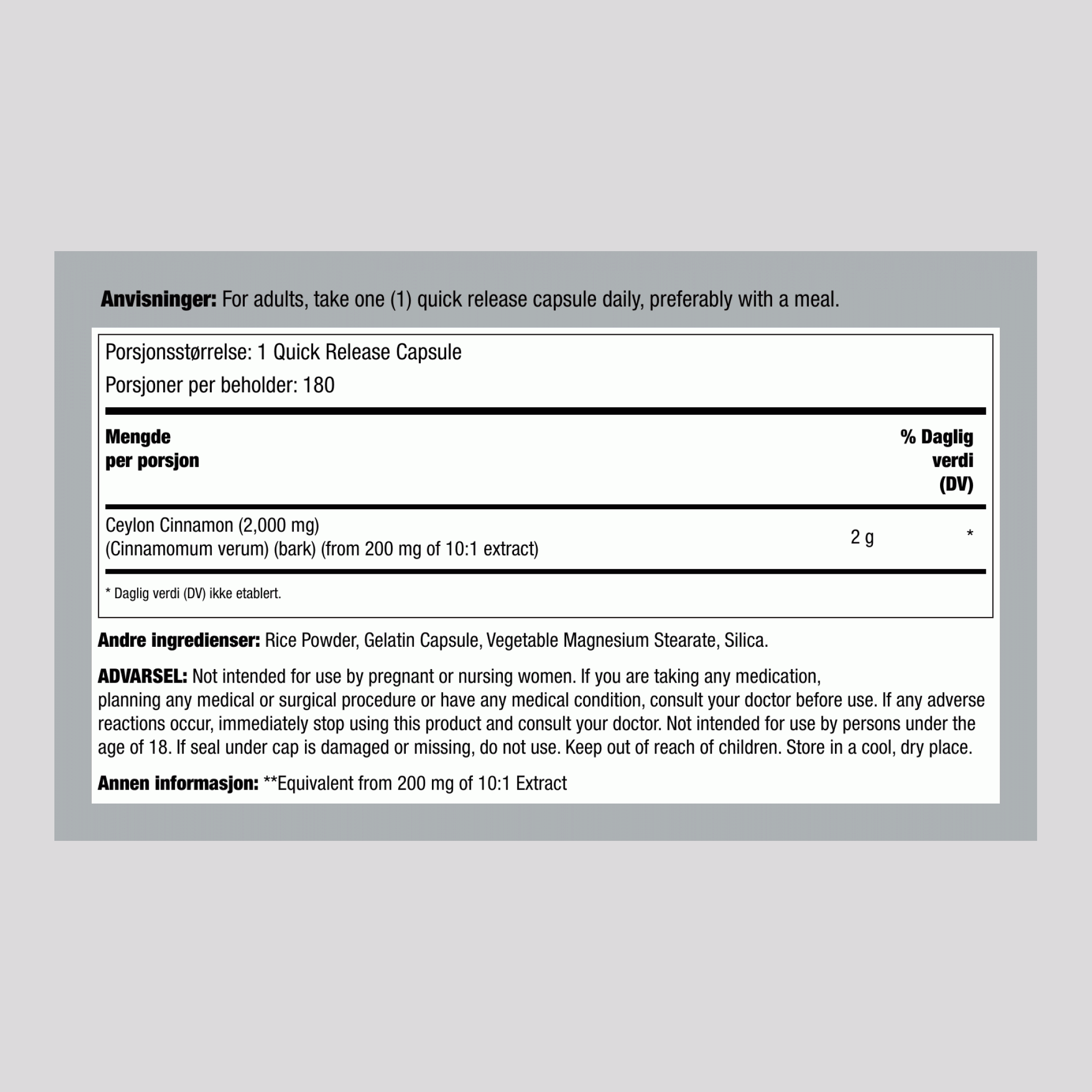Ceylonkanel,  2000 mg 180 Kapsler 2 Flasker