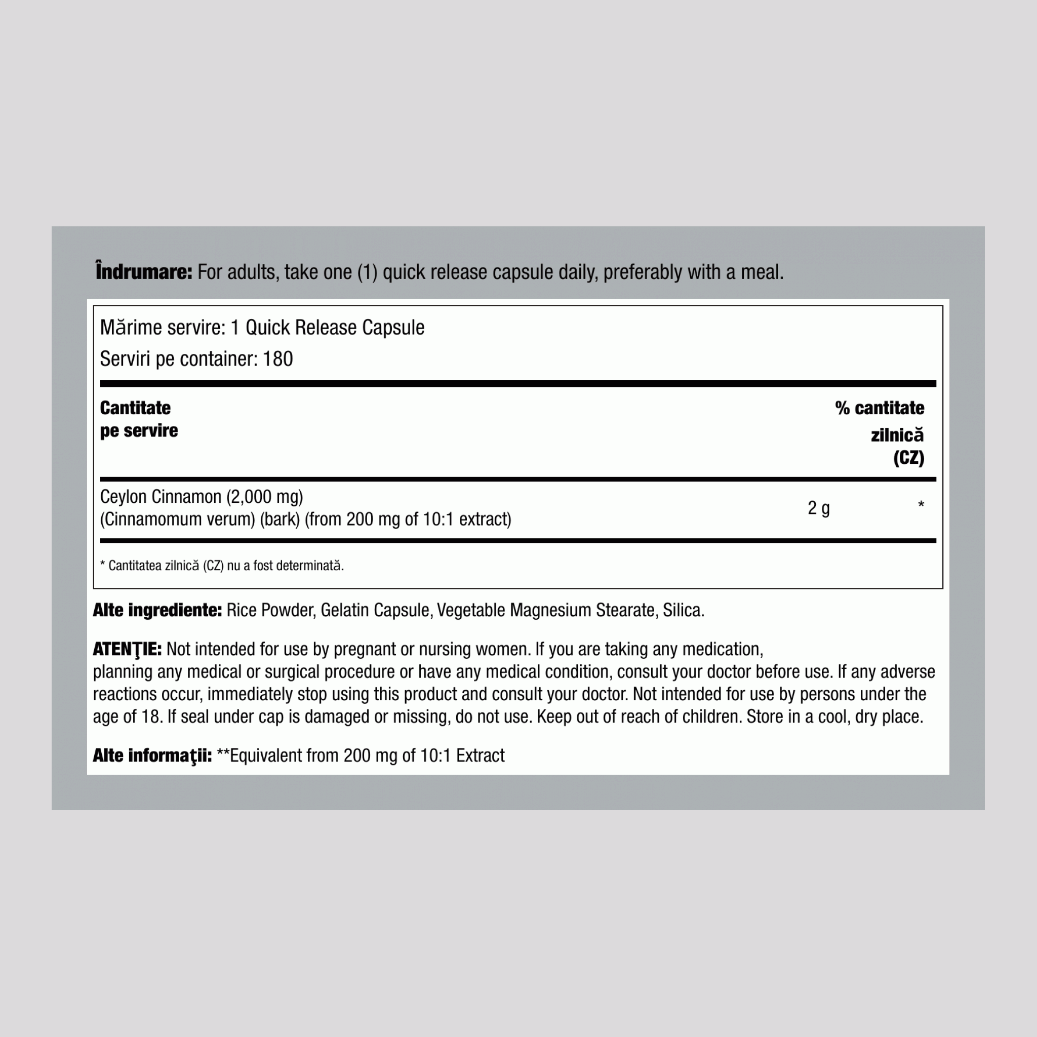 Scorțișoară de Ceylon,  2000 mg 180 Capsule 2 Sticle