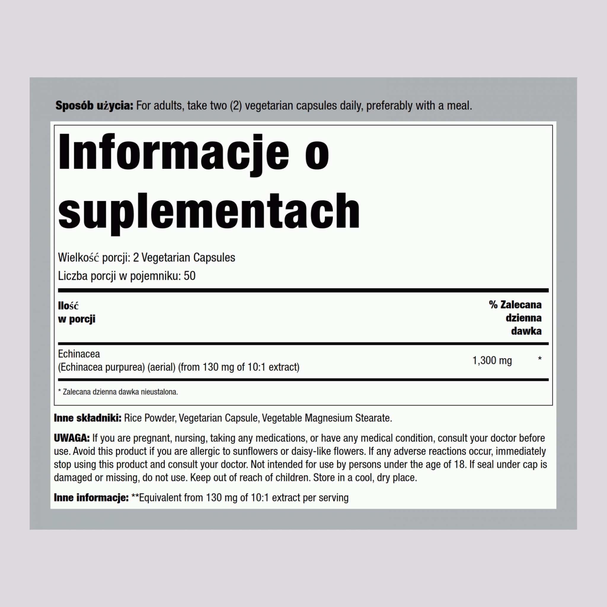 Echinacea Herb, 1300 mg (per serving), 100 Vegetarian Capsules, 2  Bottles
