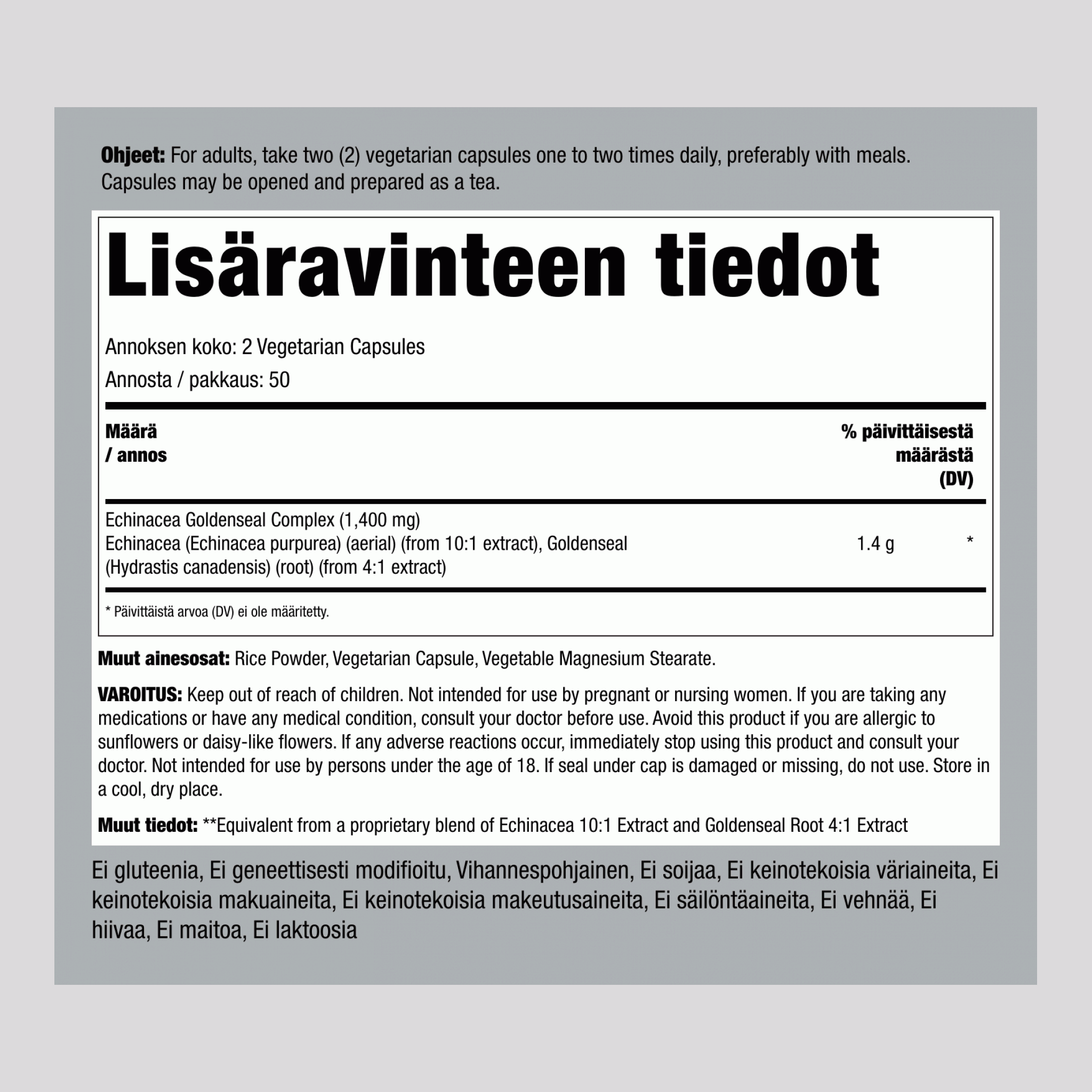 Punahattu Hurmejuuri 1400 mg/annos 100 Kasviskapselit     