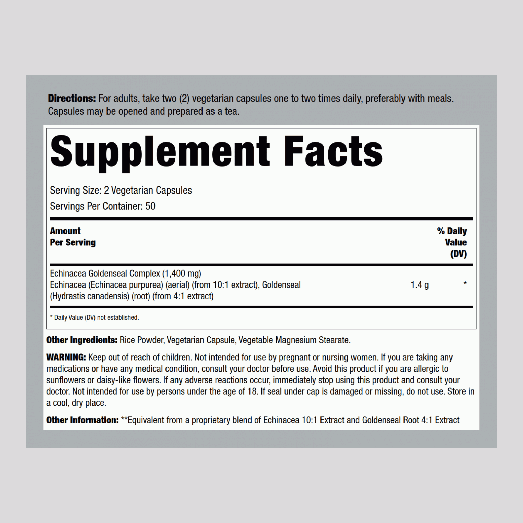 Echinacea Goldenseal, 1400 mg (per serving), 100 Vegetarian Capsules, 2  Bottles
