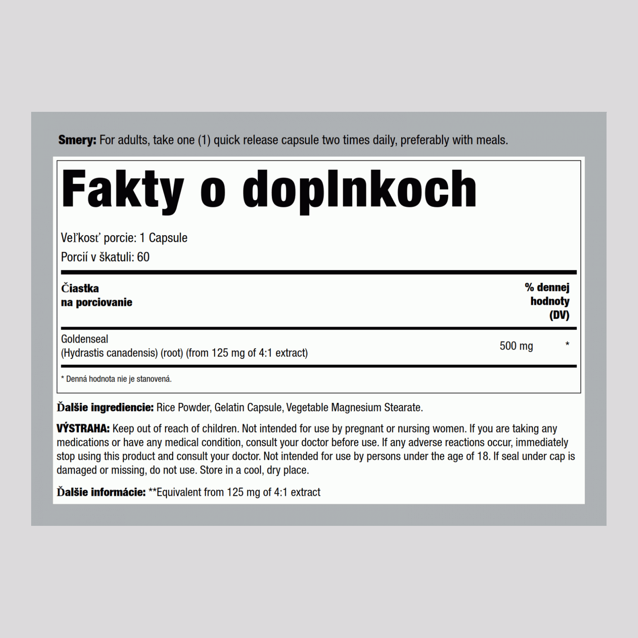 Koreň voduľky kanadskej  500 mg 60 Kapsuly     