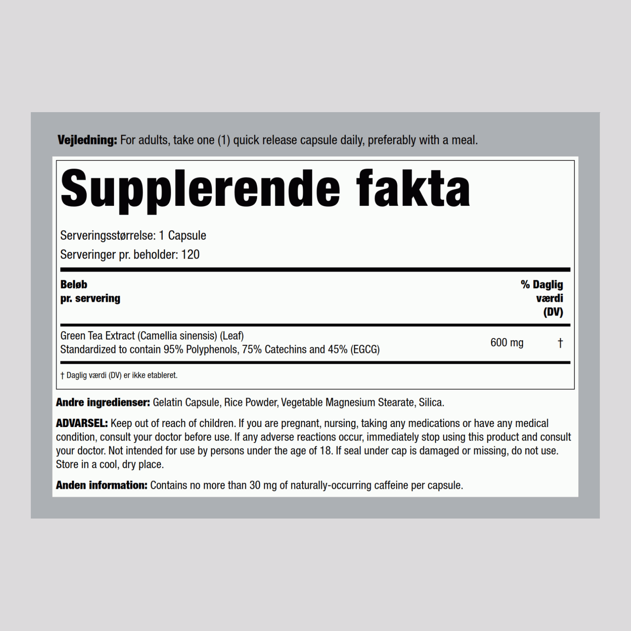 Grøn te-ekstrakt 600 mg 120 Kapsler     